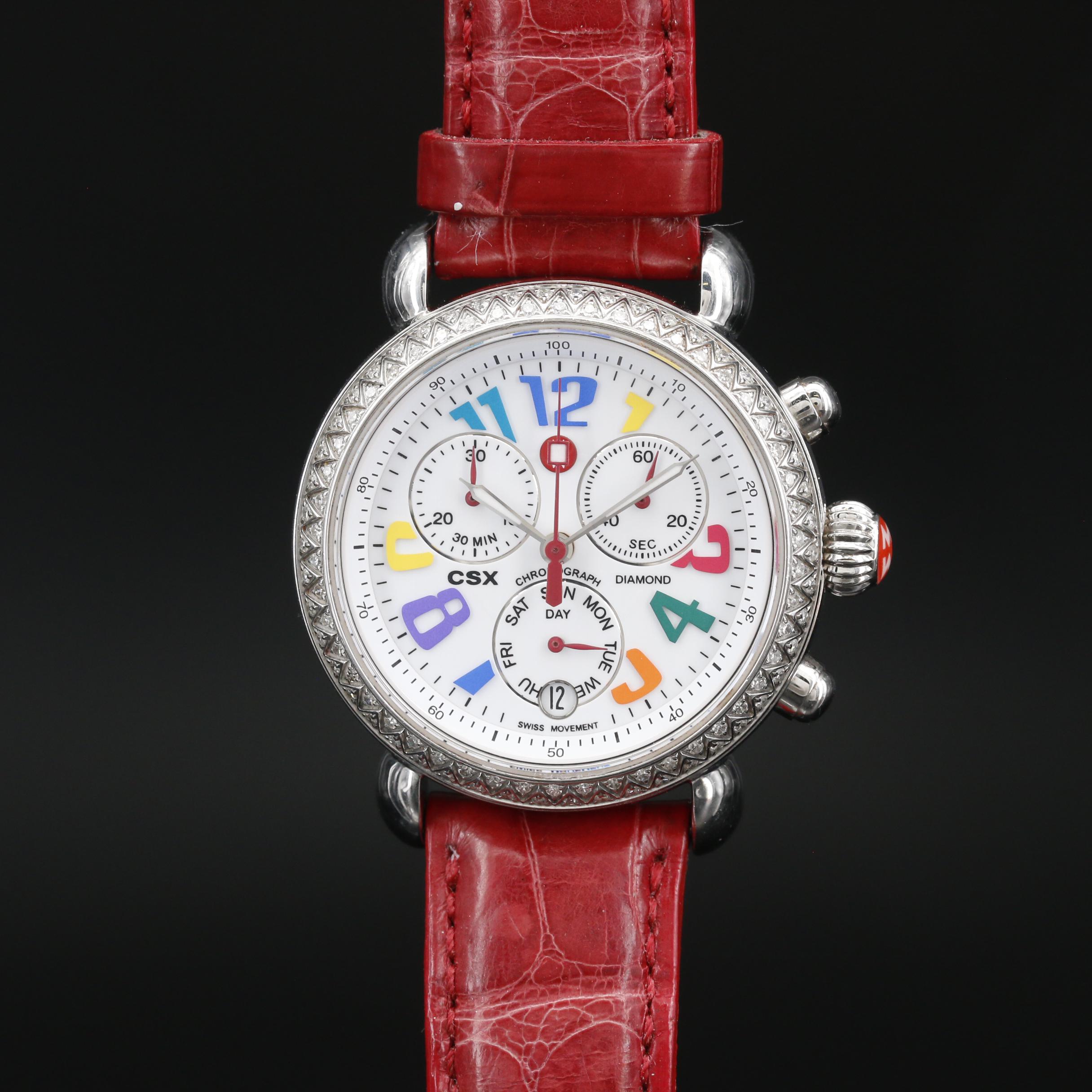 Michele "CSX Carousel" Diamond and Stainless Steel Chronograph Watch