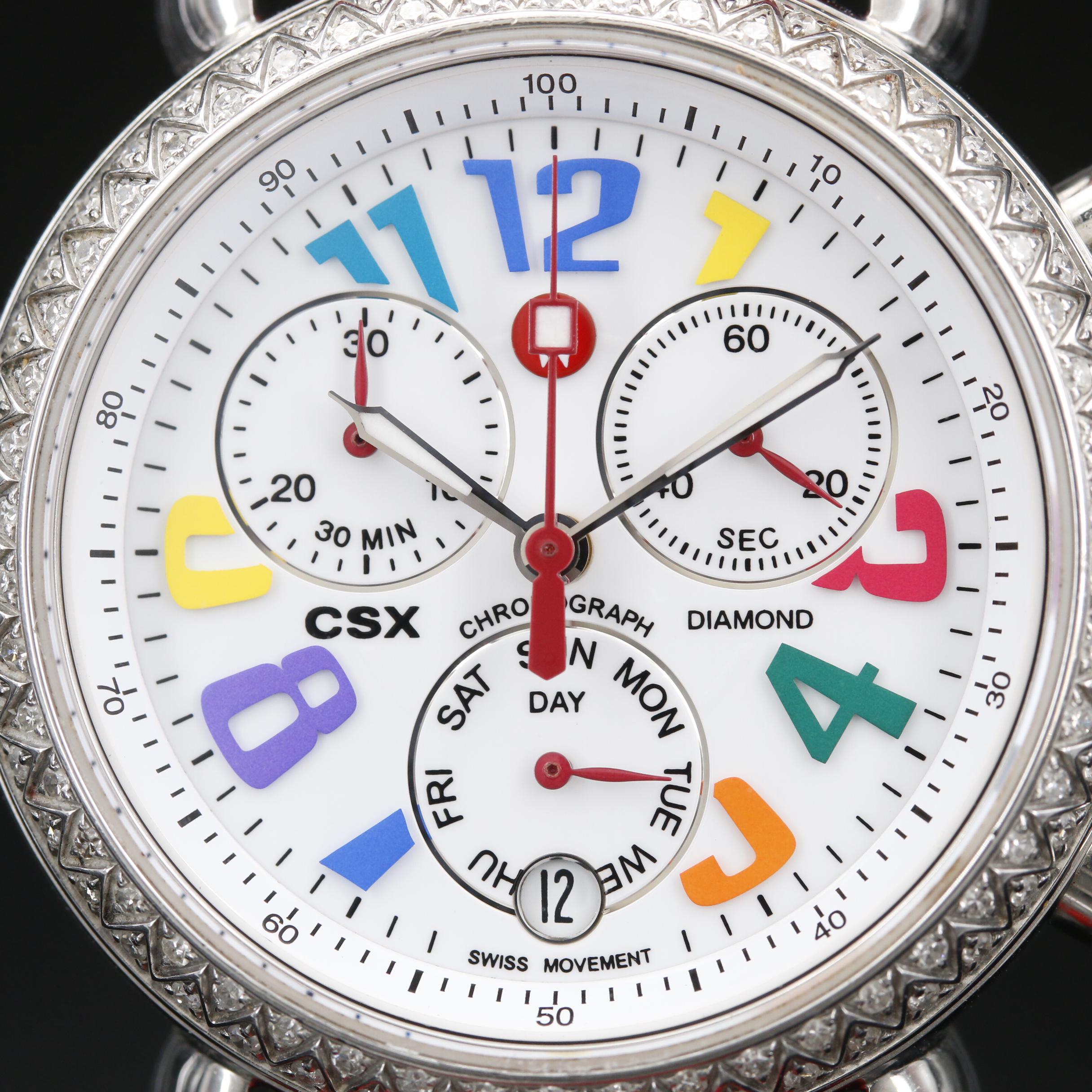 Michele "CSX Carousel" Diamond and Stainless Steel Chronograph Watch