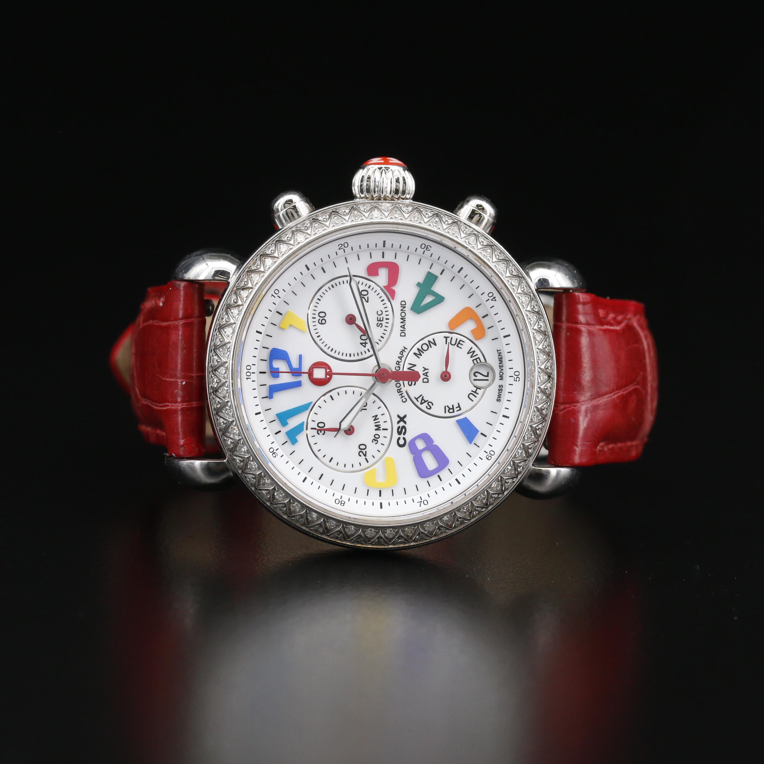 Michele "CSX Carousel" Diamond and Stainless Steel Chronograph Watch