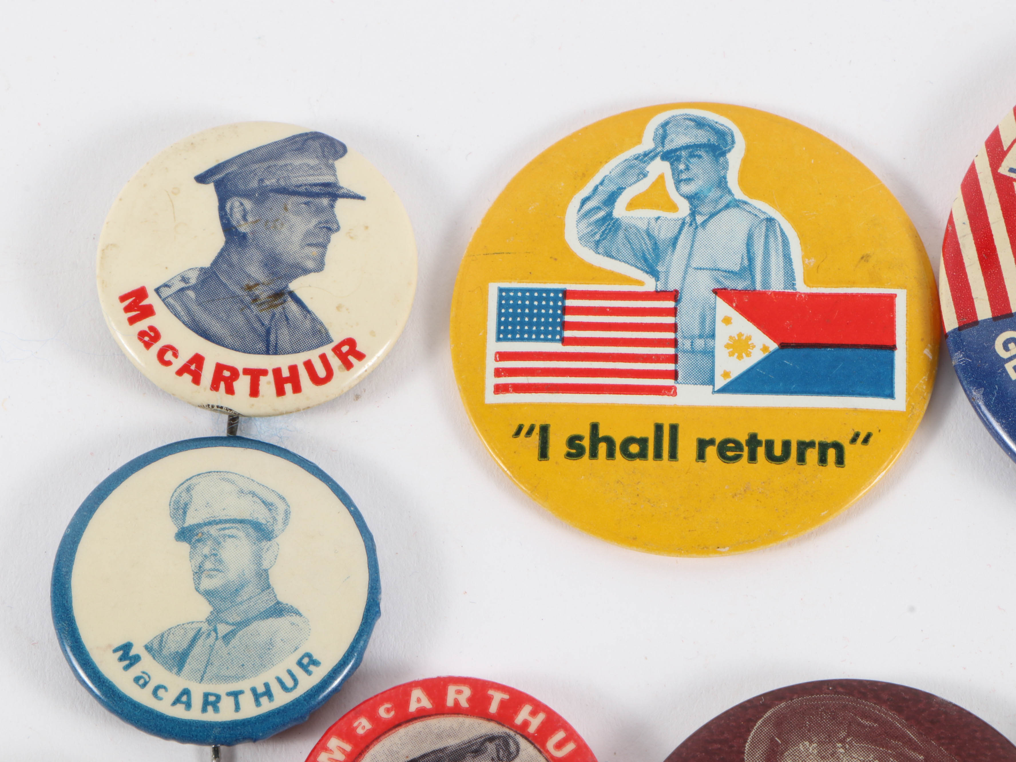"Remember Pearl Harbor" Pin, "I Shall Return" Mirror and MacArthur Pinbacks