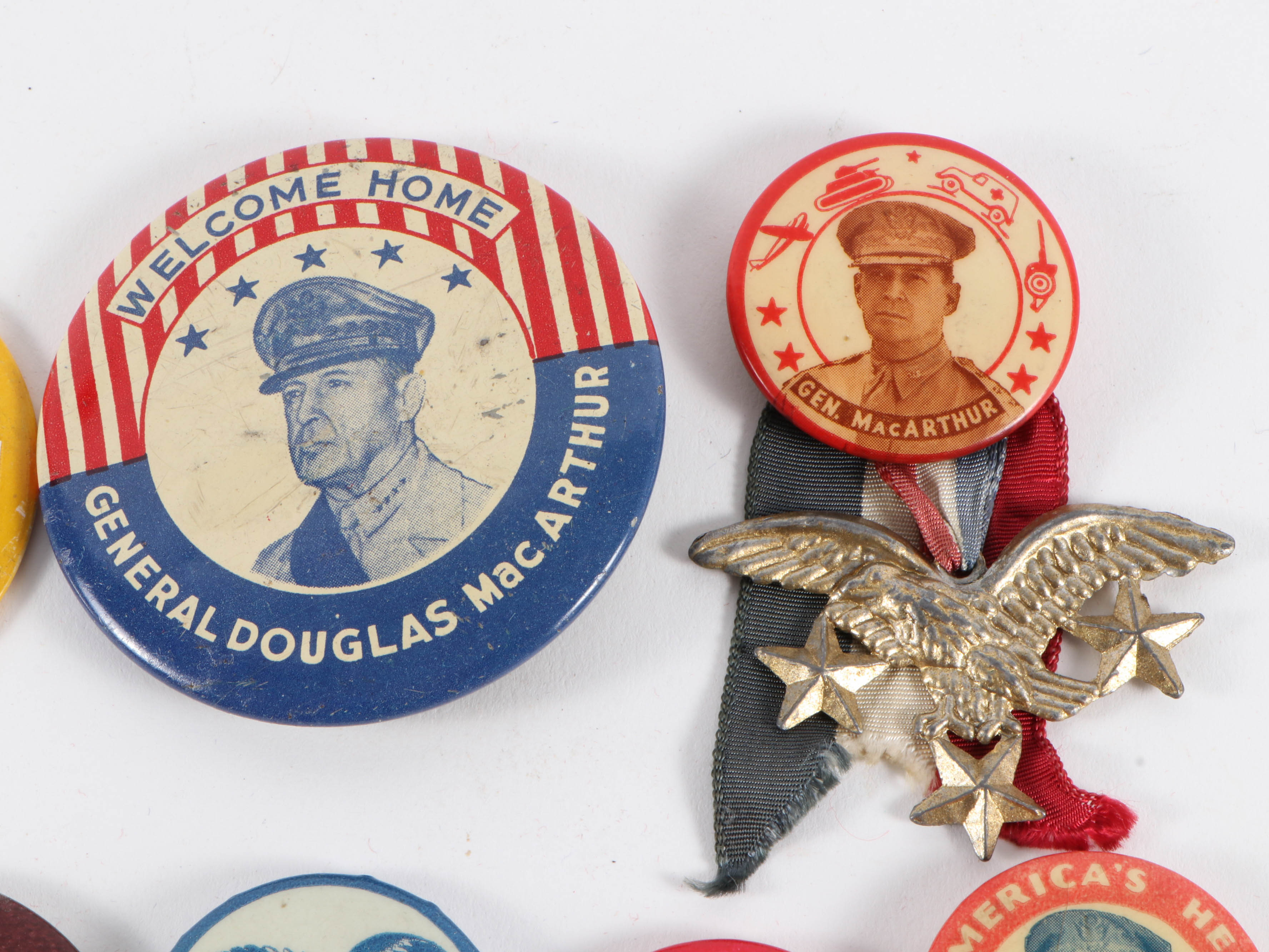 "Remember Pearl Harbor" Pin, "I Shall Return" Mirror and MacArthur Pinbacks