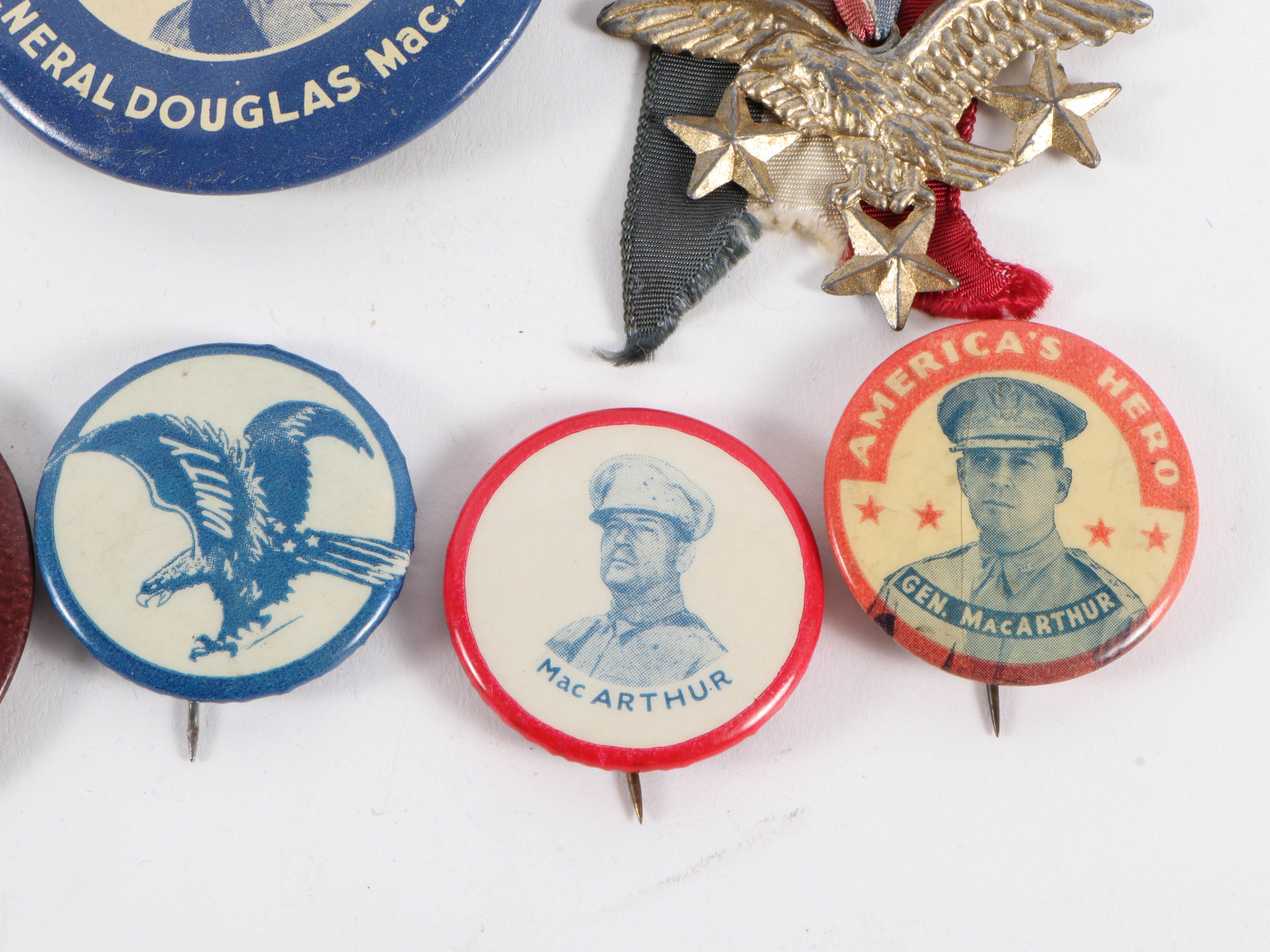 "Remember Pearl Harbor" Pin, "I Shall Return" Mirror and MacArthur Pinbacks