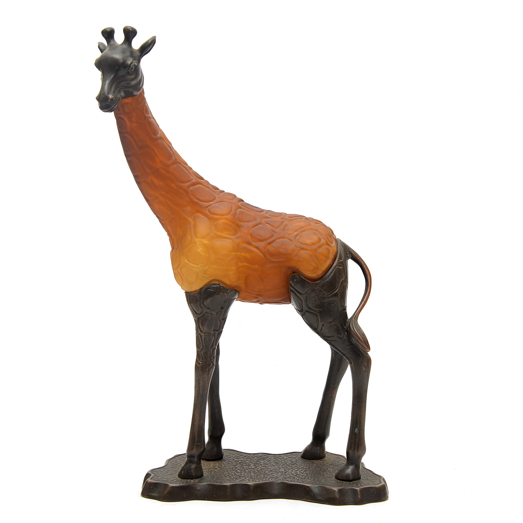 Tin Chi Amber Glass and Bronze Giraffe Lamp, circa 1999