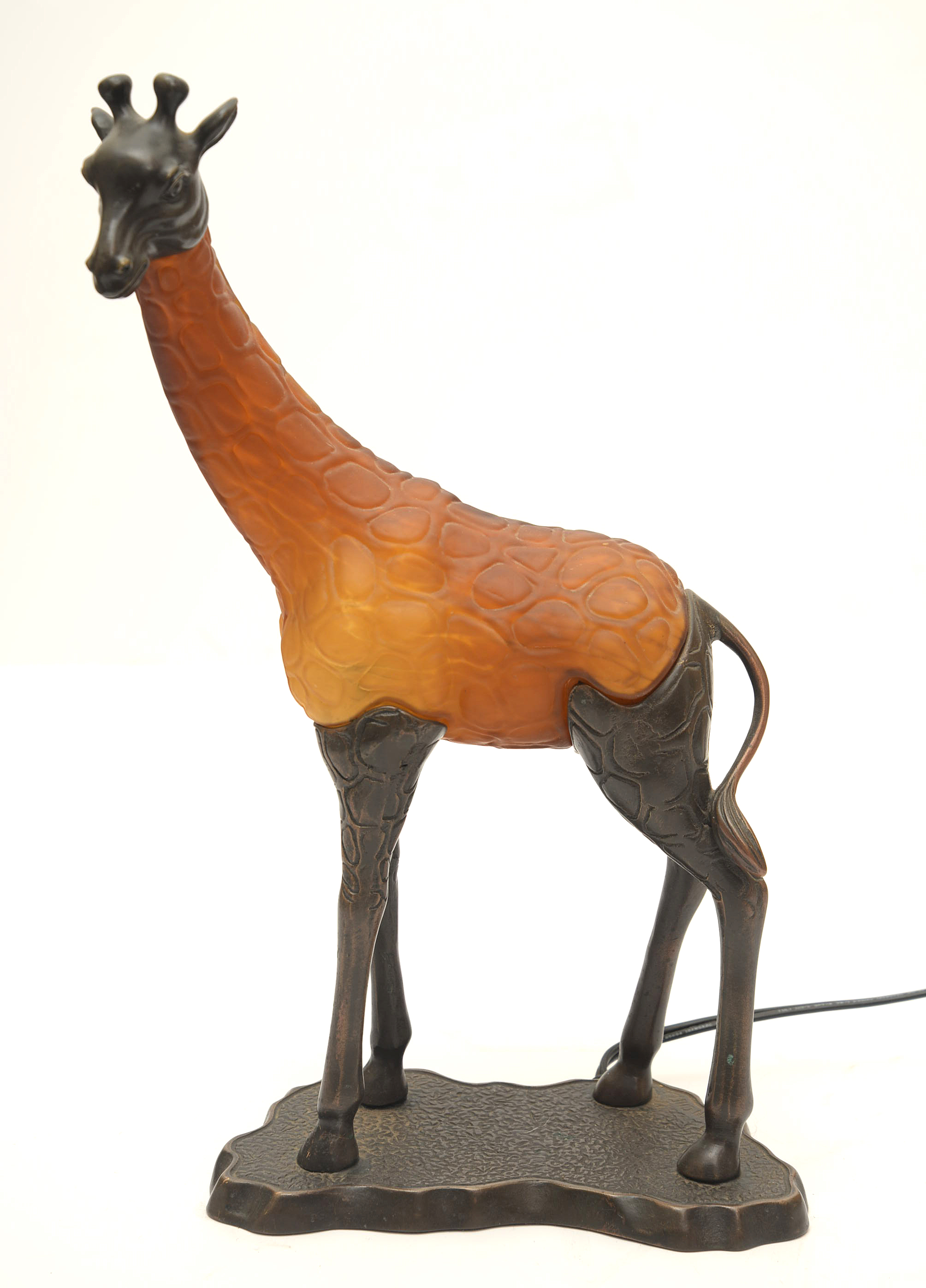Tin Chi Amber Glass and Bronze Giraffe Lamp, circa 1999