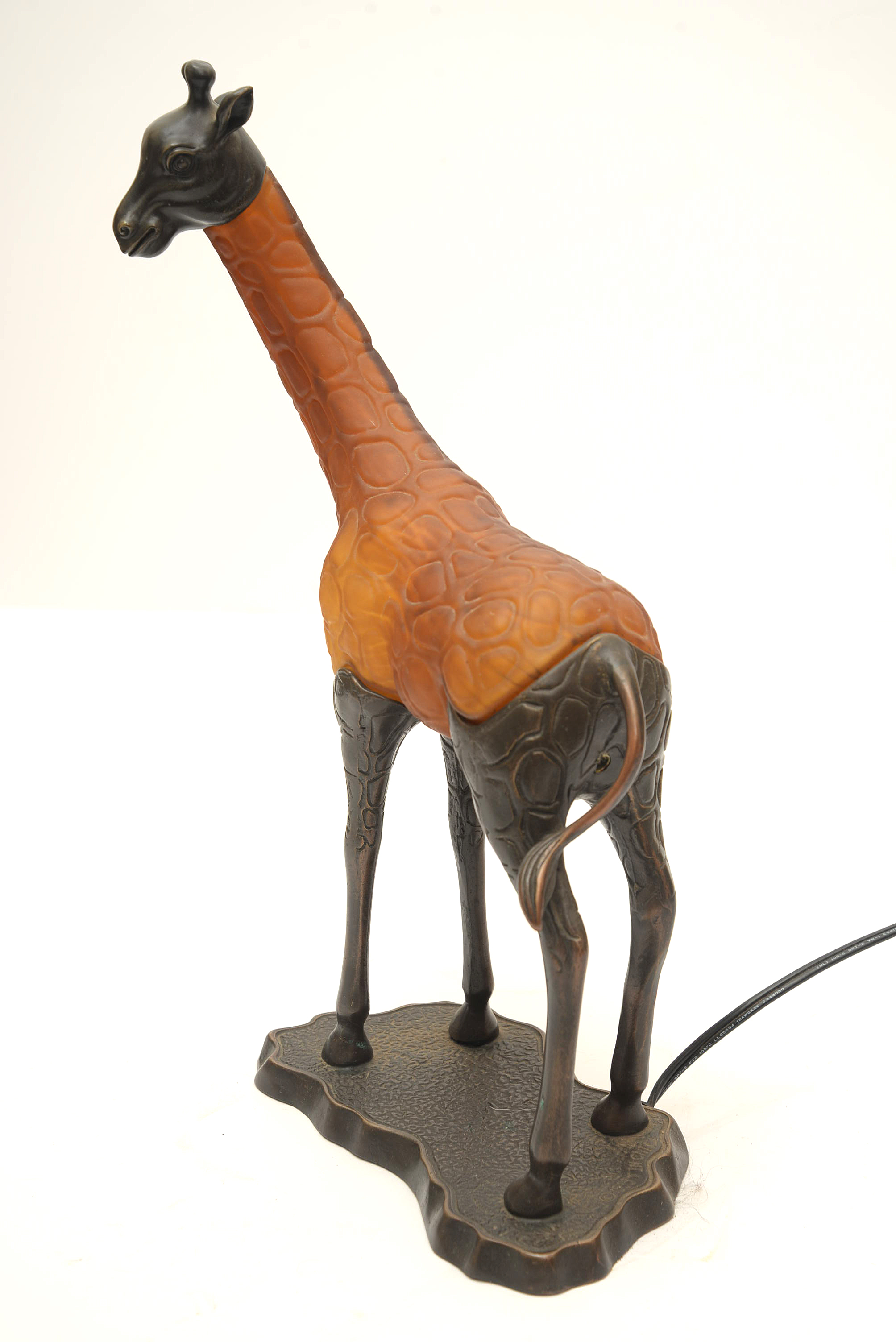 Tin Chi Amber Glass and Bronze Giraffe Lamp, circa 1999