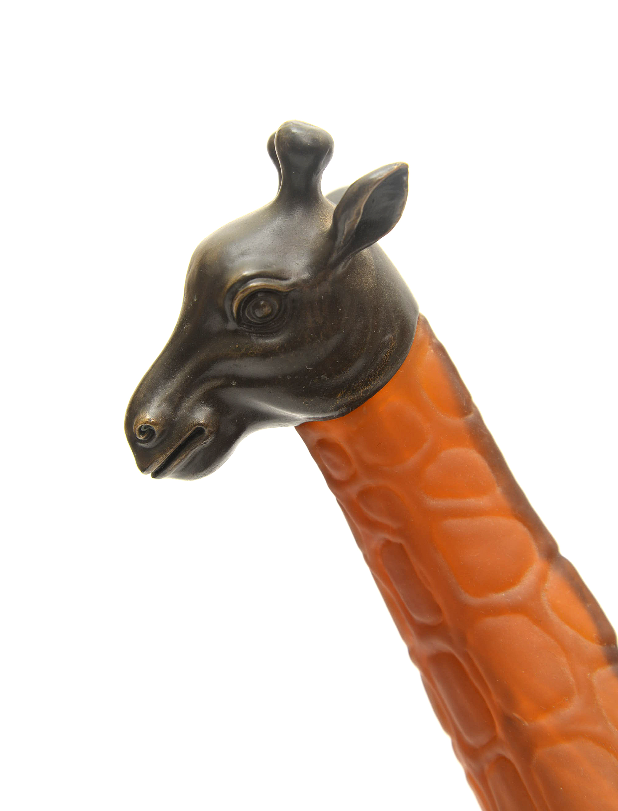 Tin Chi Amber Glass and Bronze Giraffe Lamp, circa 1999