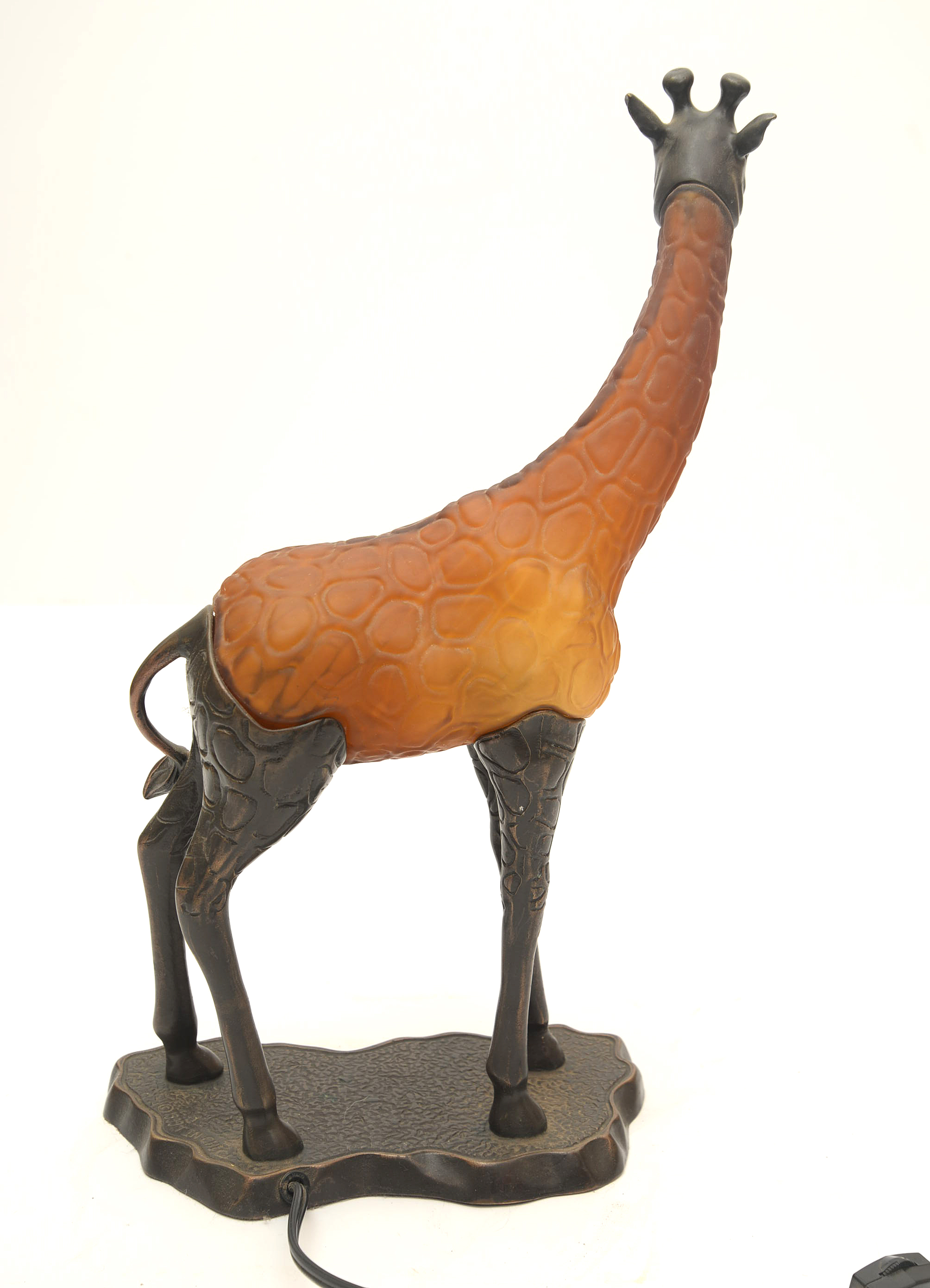 Tin Chi Amber Glass and Bronze Giraffe Lamp, circa 1999