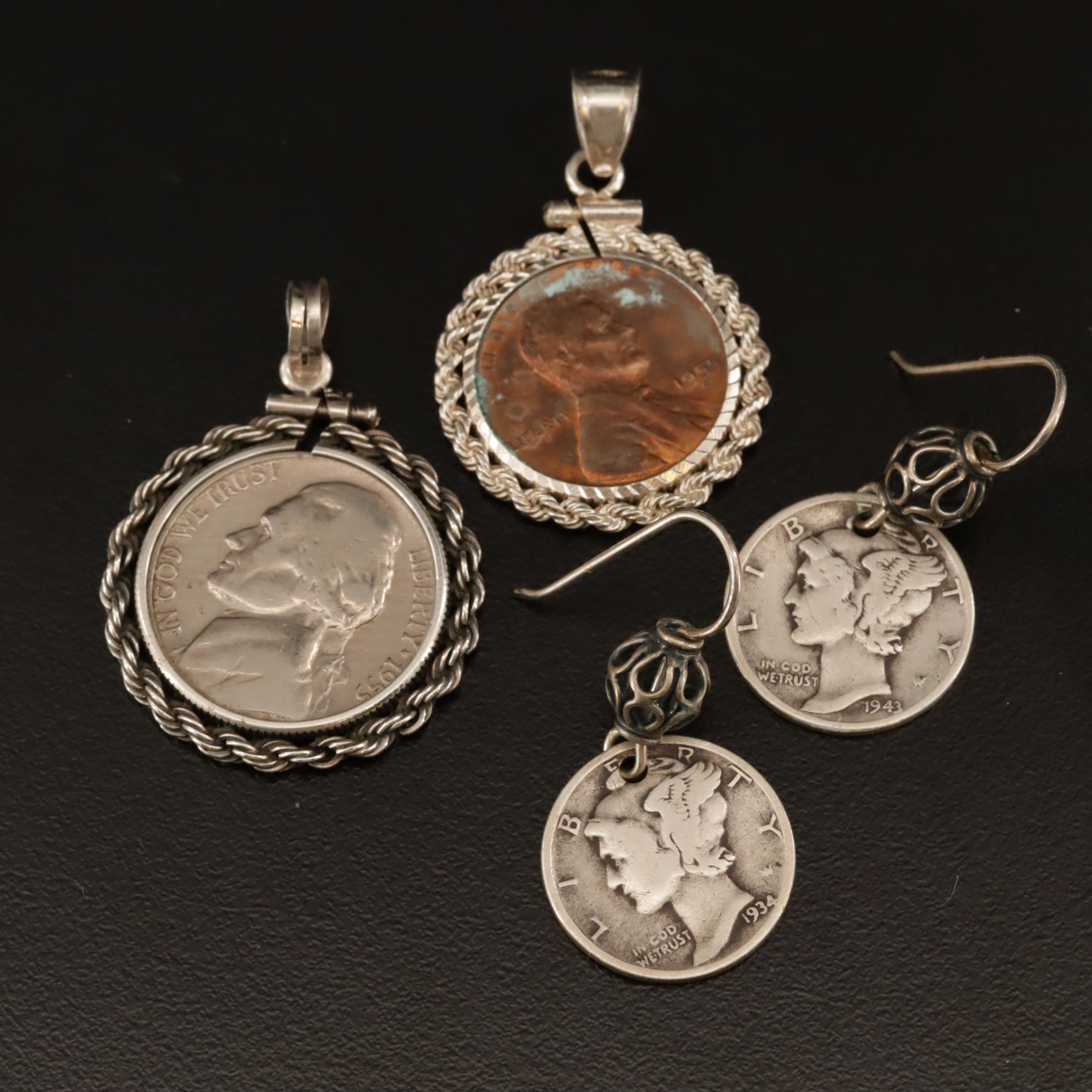 United States Coin Jewelry Including Sterling, Mercury and Barber Silver Dimes