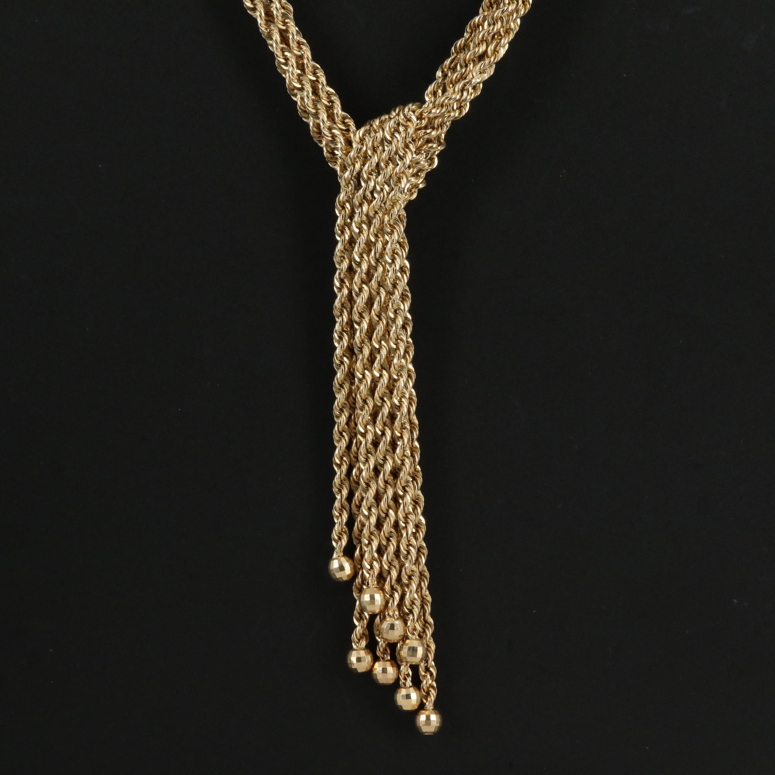 10K Multi-Strand French Rope Lariat Necklace