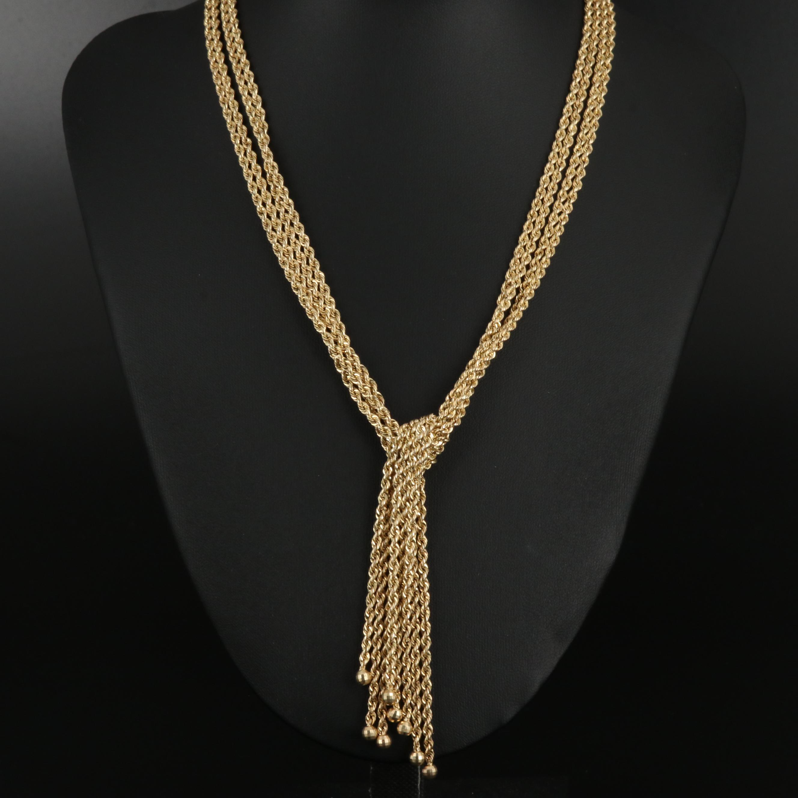 10K Multi-Strand French Rope Lariat Necklace