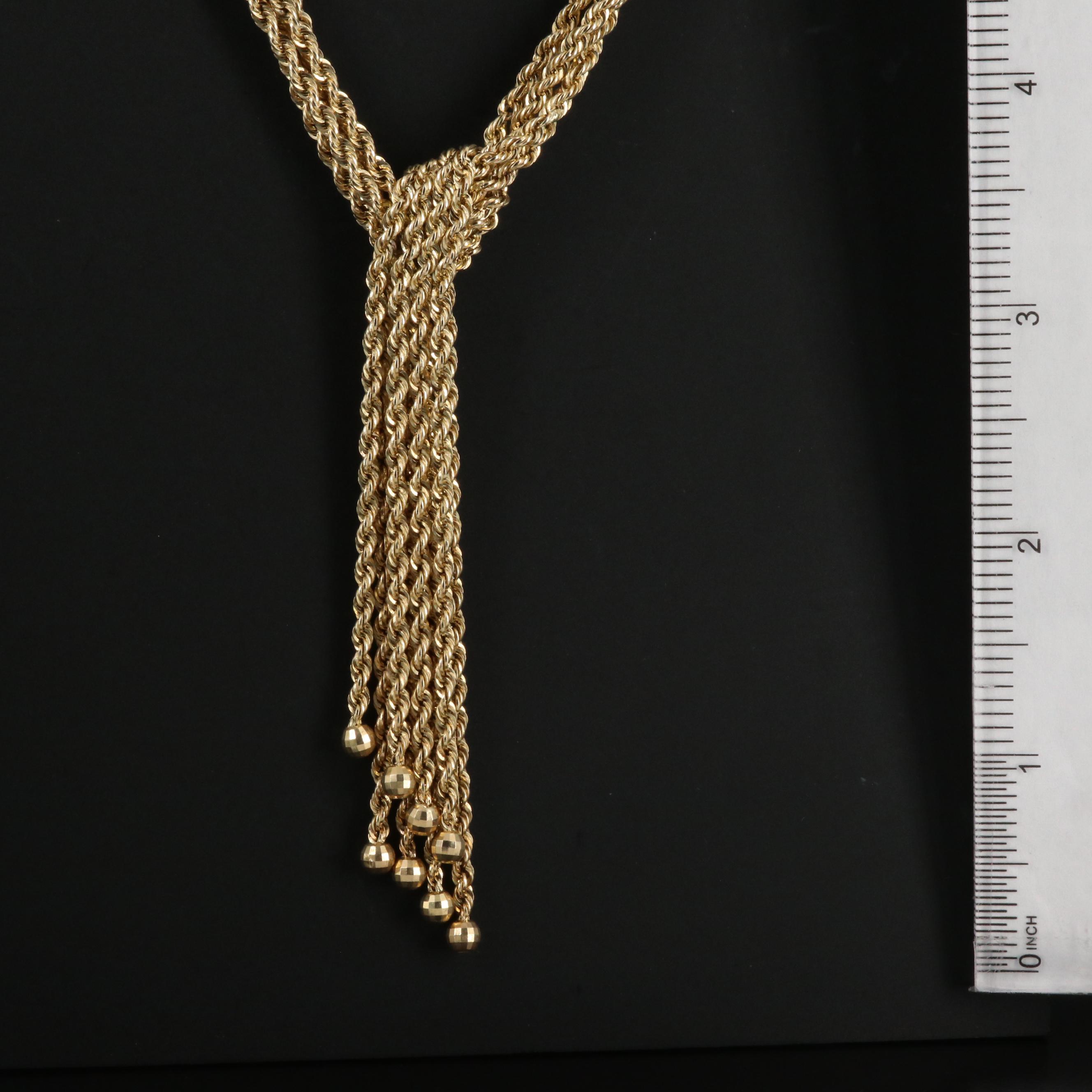 10K Multi-Strand French Rope Lariat Necklace