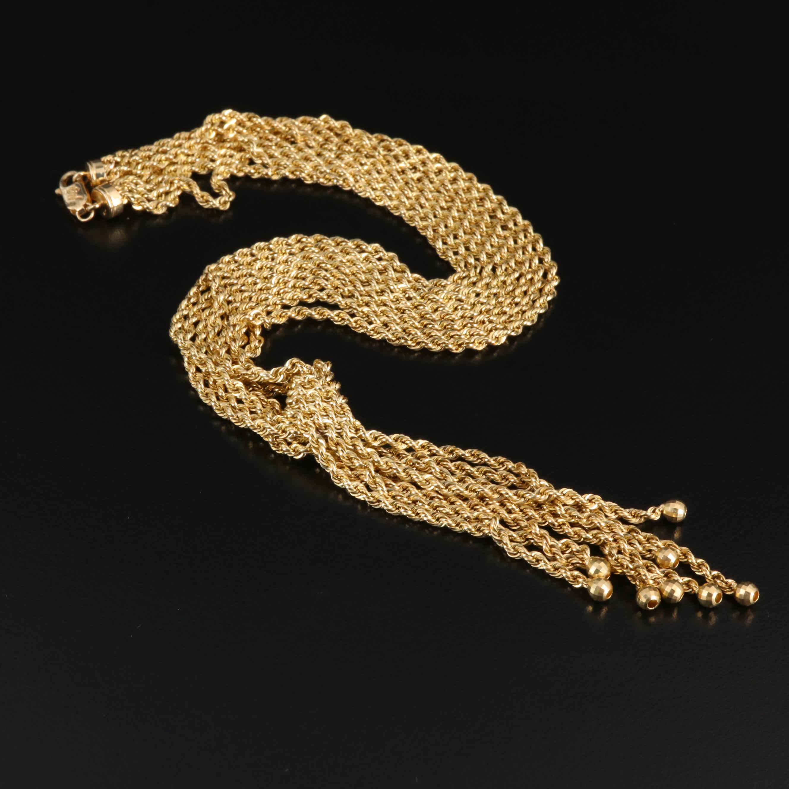 10K Multi-Strand French Rope Lariat Necklace