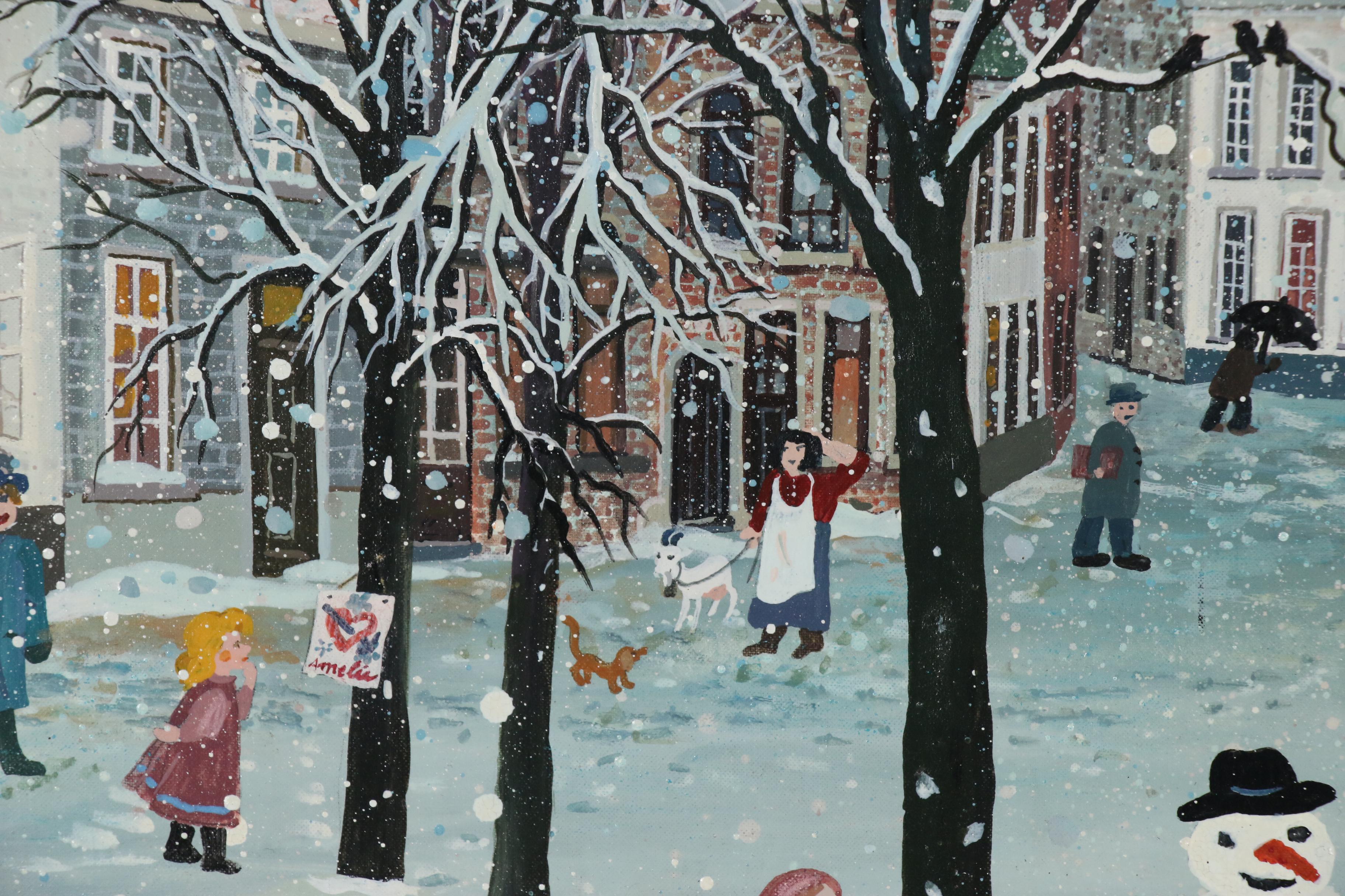 Elke Einsmann Oil and Gouache Painting "Winter in Belgium", 1995