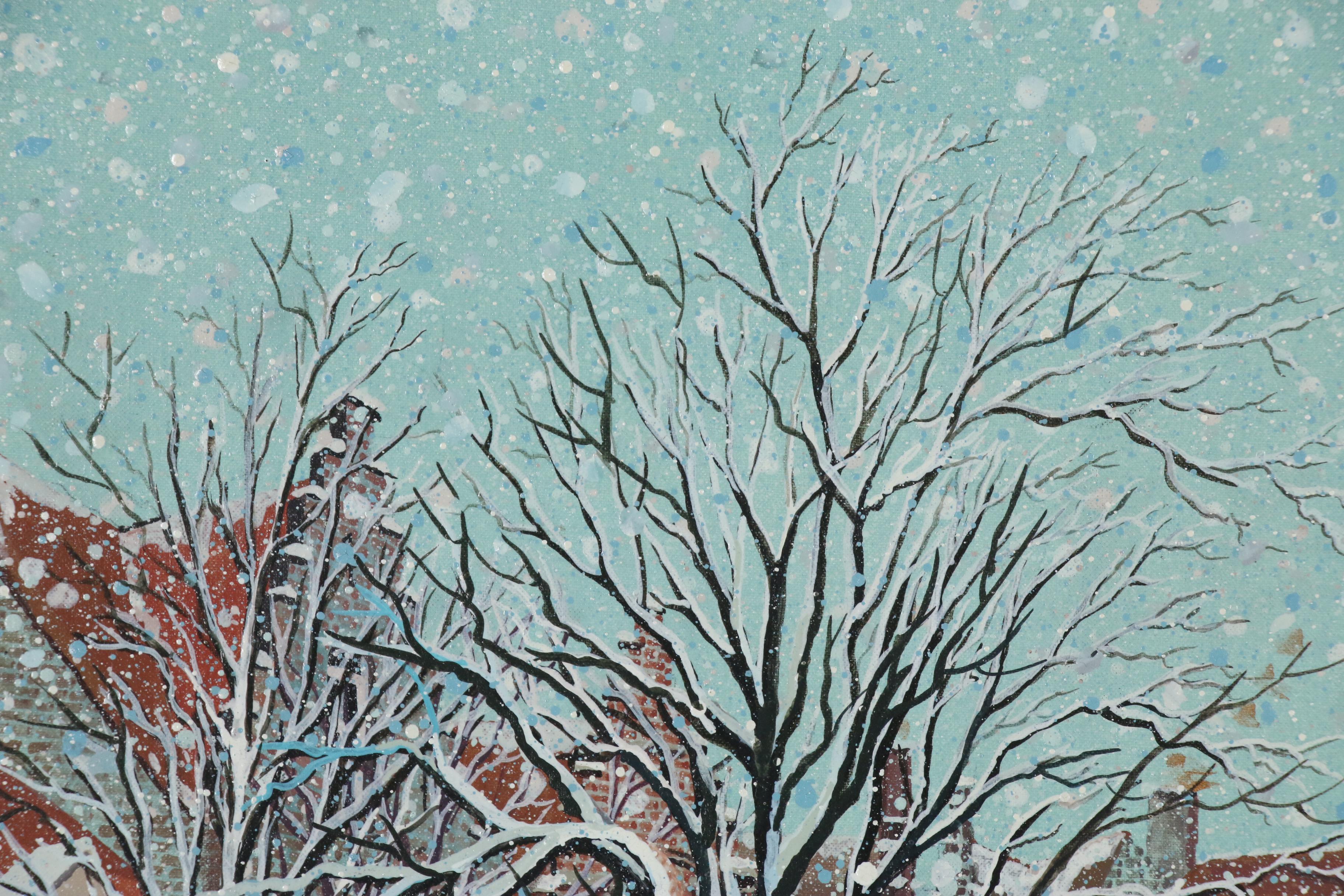 Elke Einsmann Oil and Gouache Painting "Winter in Belgium", 1995