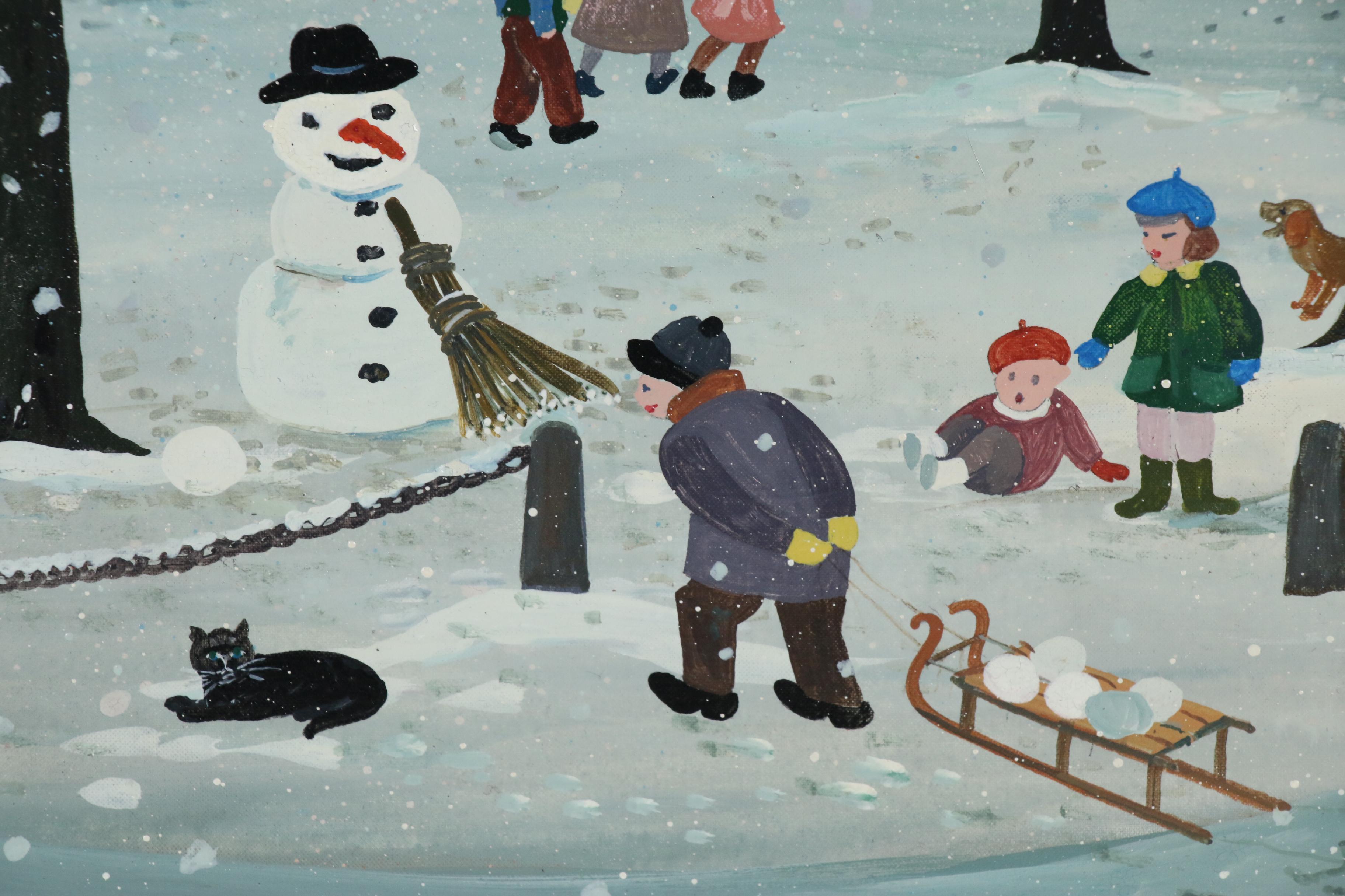 Elke Einsmann Oil and Gouache Painting "Winter in Belgium", 1995