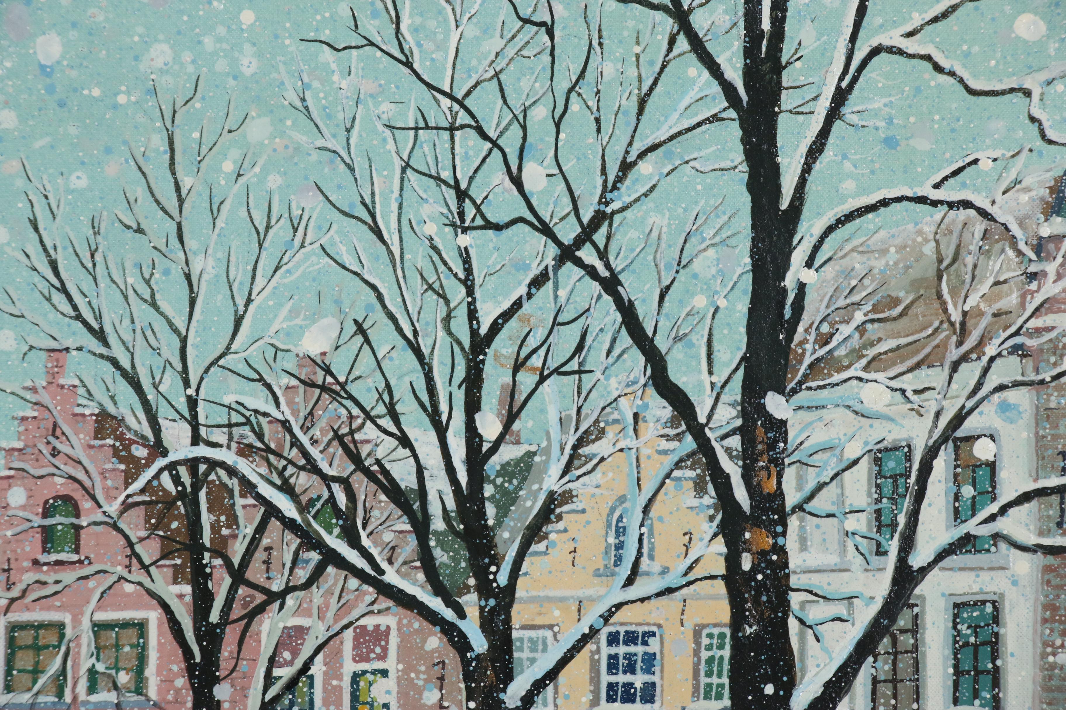 Elke Einsmann Oil and Gouache Painting "Winter in Belgium", 1995
