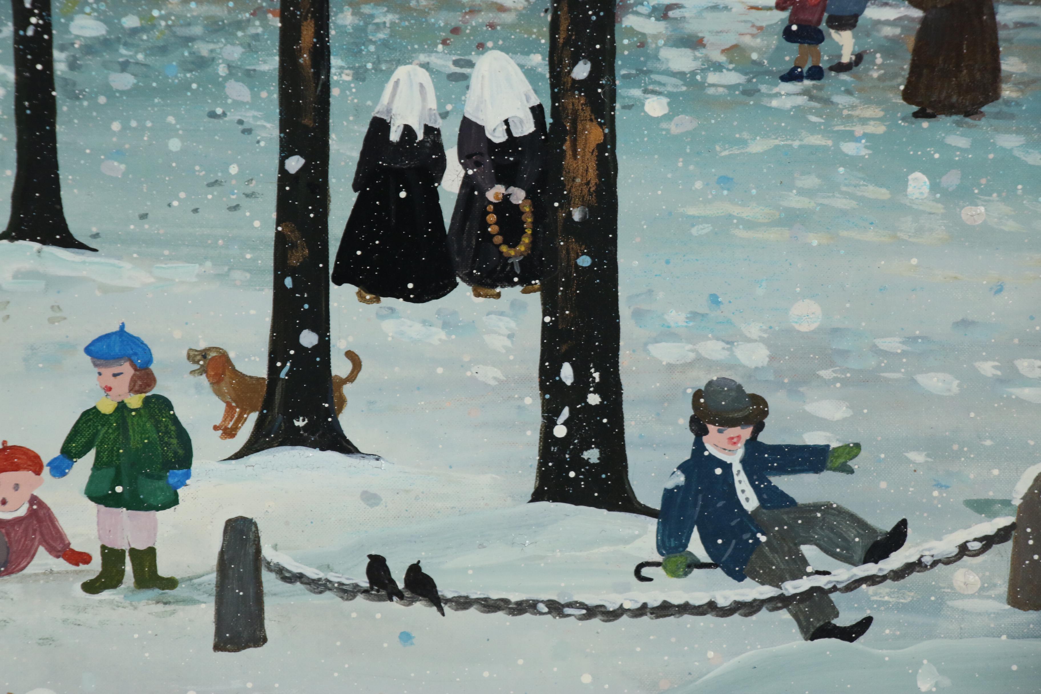 Elke Einsmann Oil and Gouache Painting "Winter in Belgium", 1995