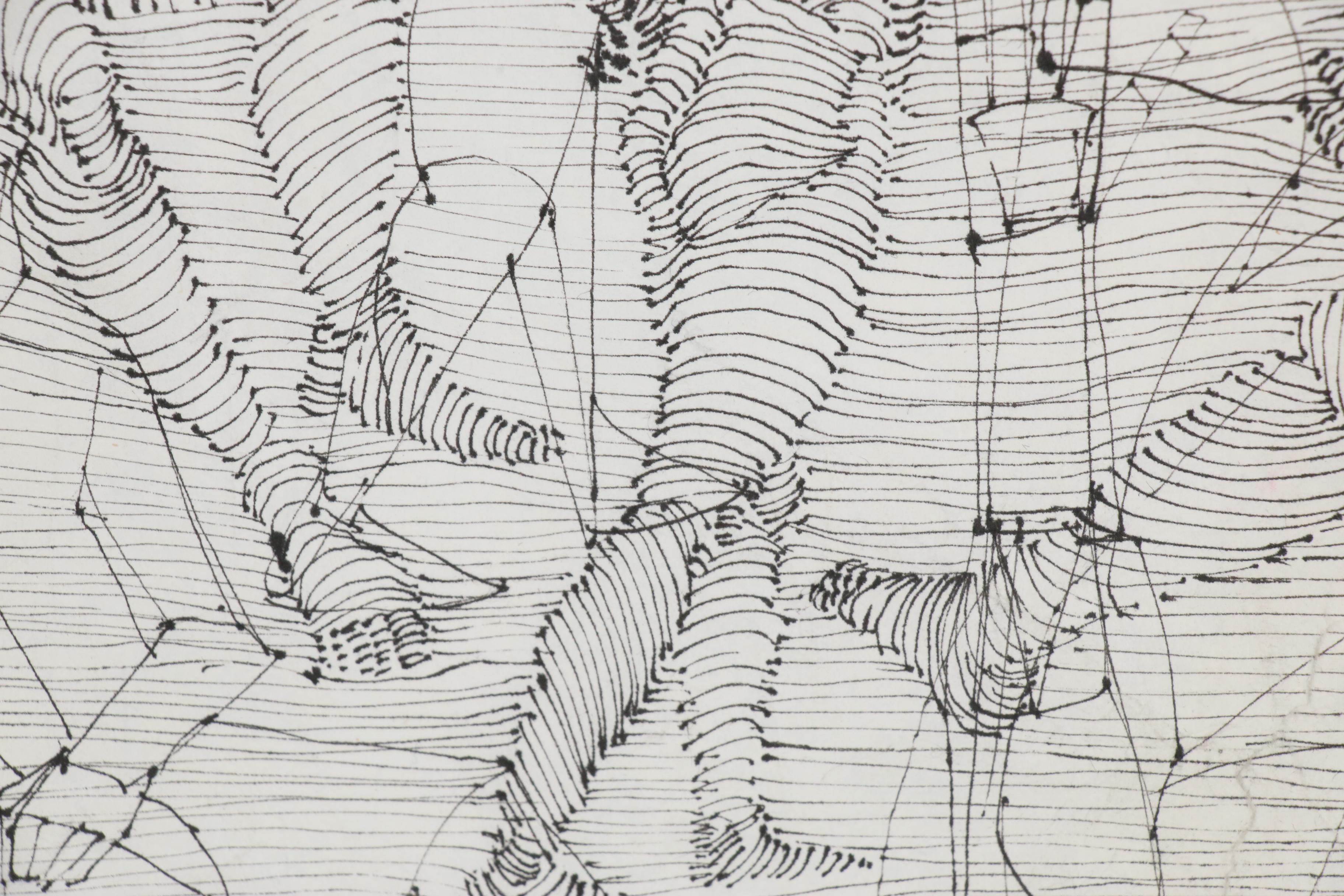 John Tuska Linear Ink Drawing of Figural Study, 1995