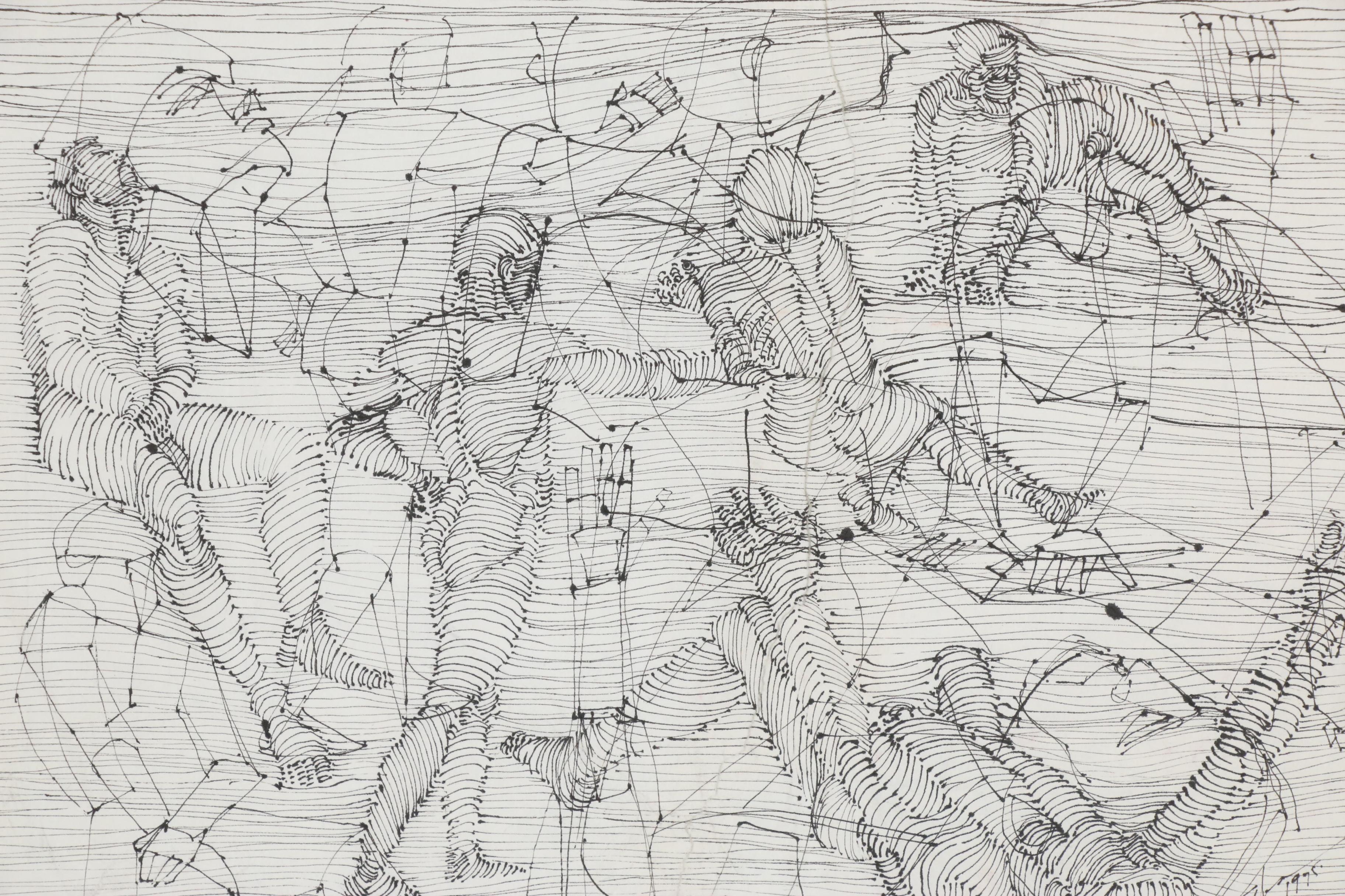 John Tuska Linear Ink Drawing of Figural Study, 1995