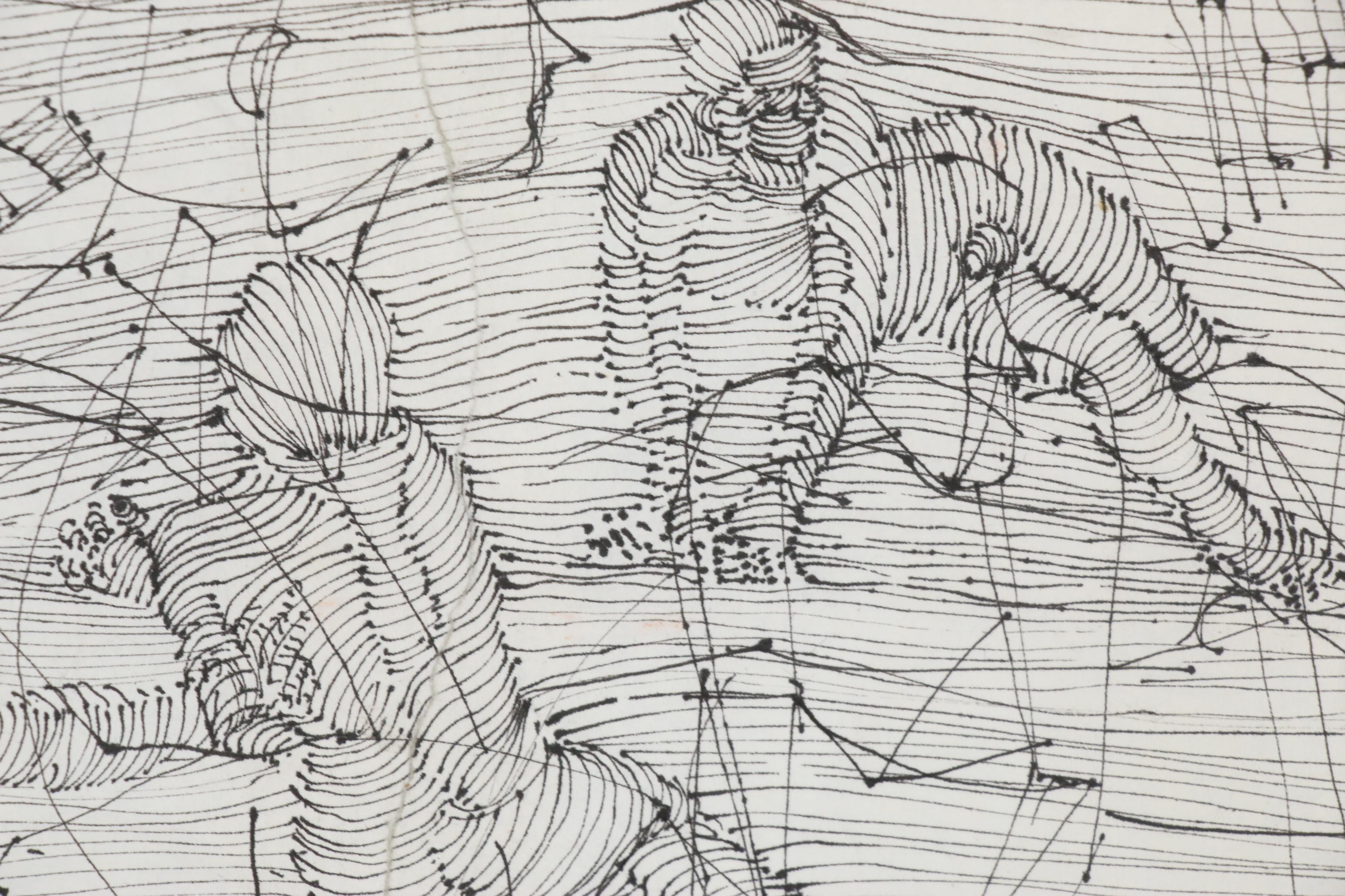 John Tuska Linear Ink Drawing of Figural Study, 1995