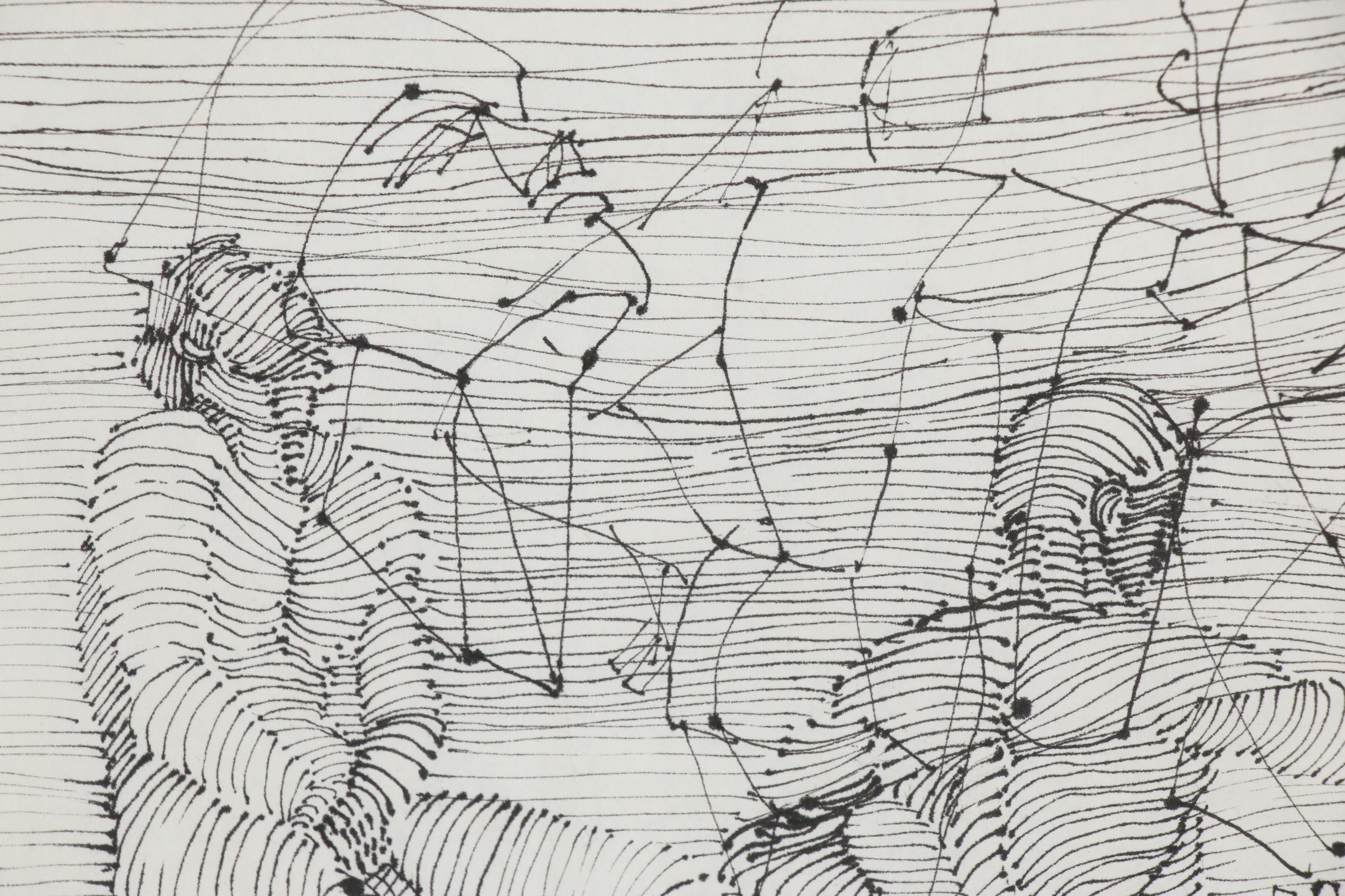 John Tuska Linear Ink Drawing of Figural Study, 1995