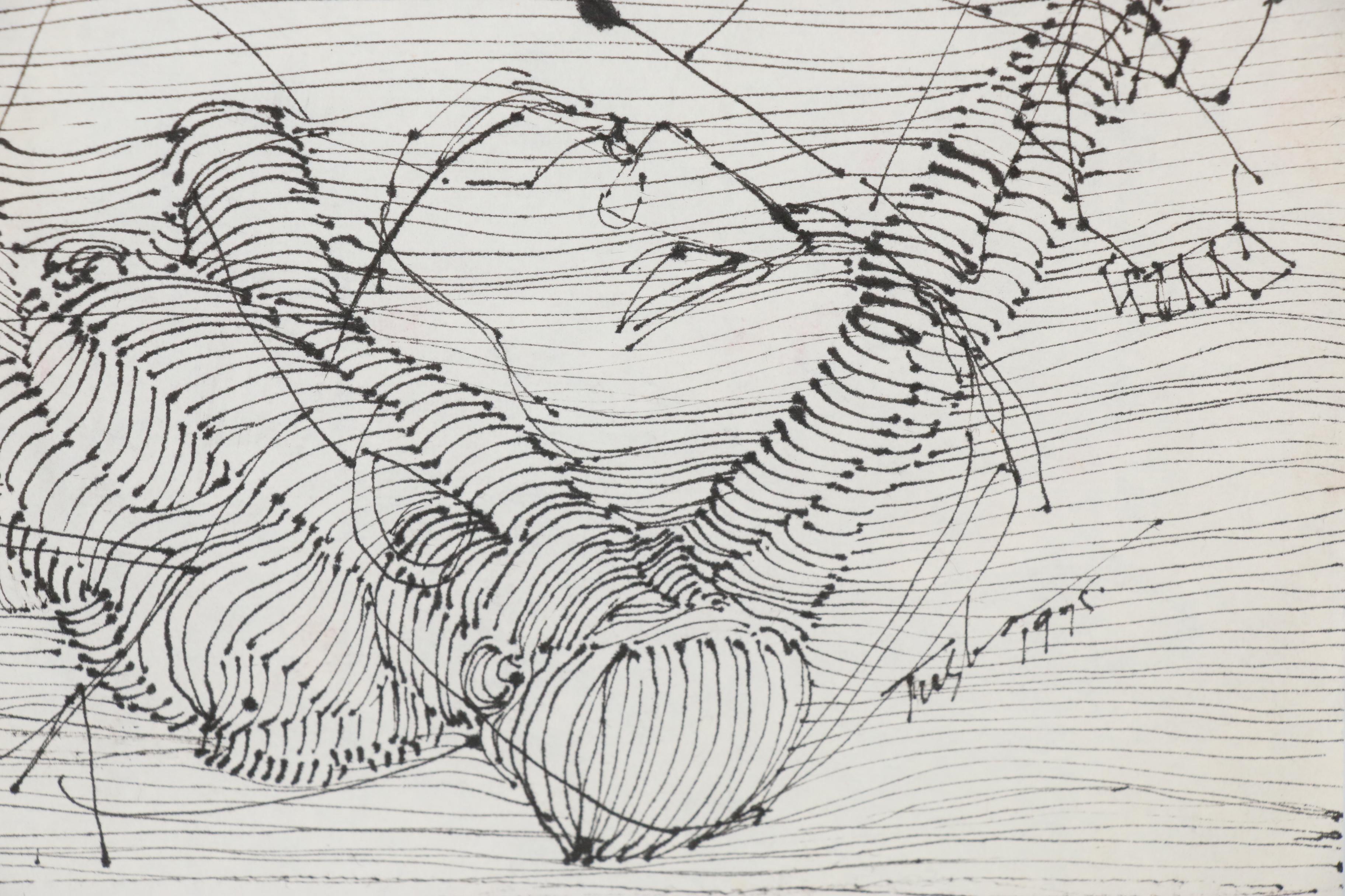 John Tuska Linear Ink Drawing of Figural Study, 1995