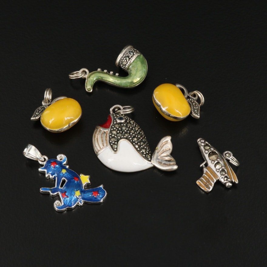 Sterling Enamel and Marcasite Charms