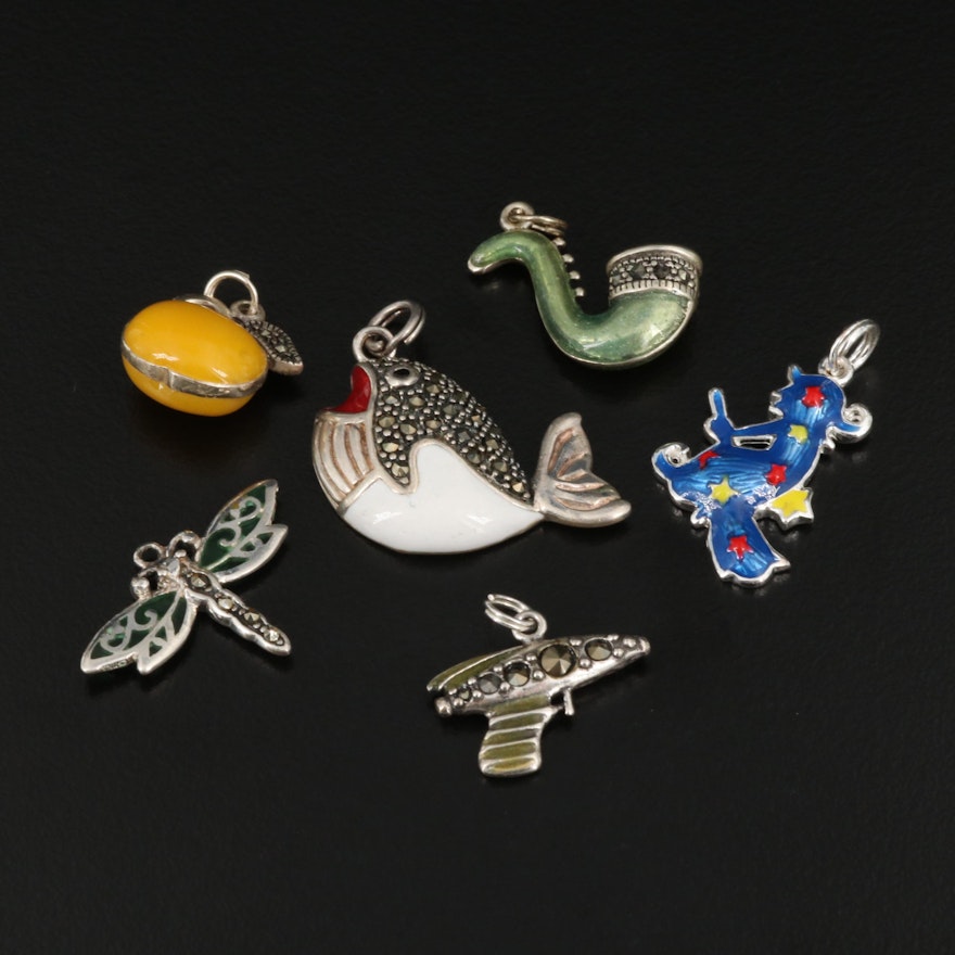 Sterling Silver Charm Selection Featuring Enamel and Marcasite Accents