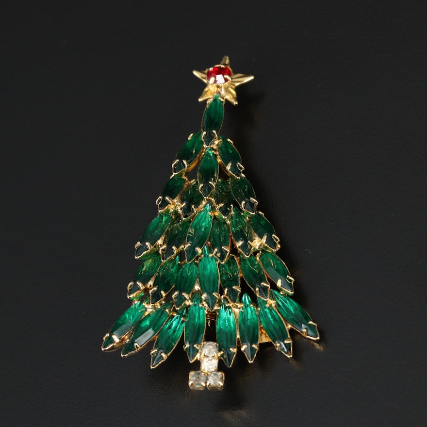 Eisenberg Ice Rhinestone Christmas Tree Brooch