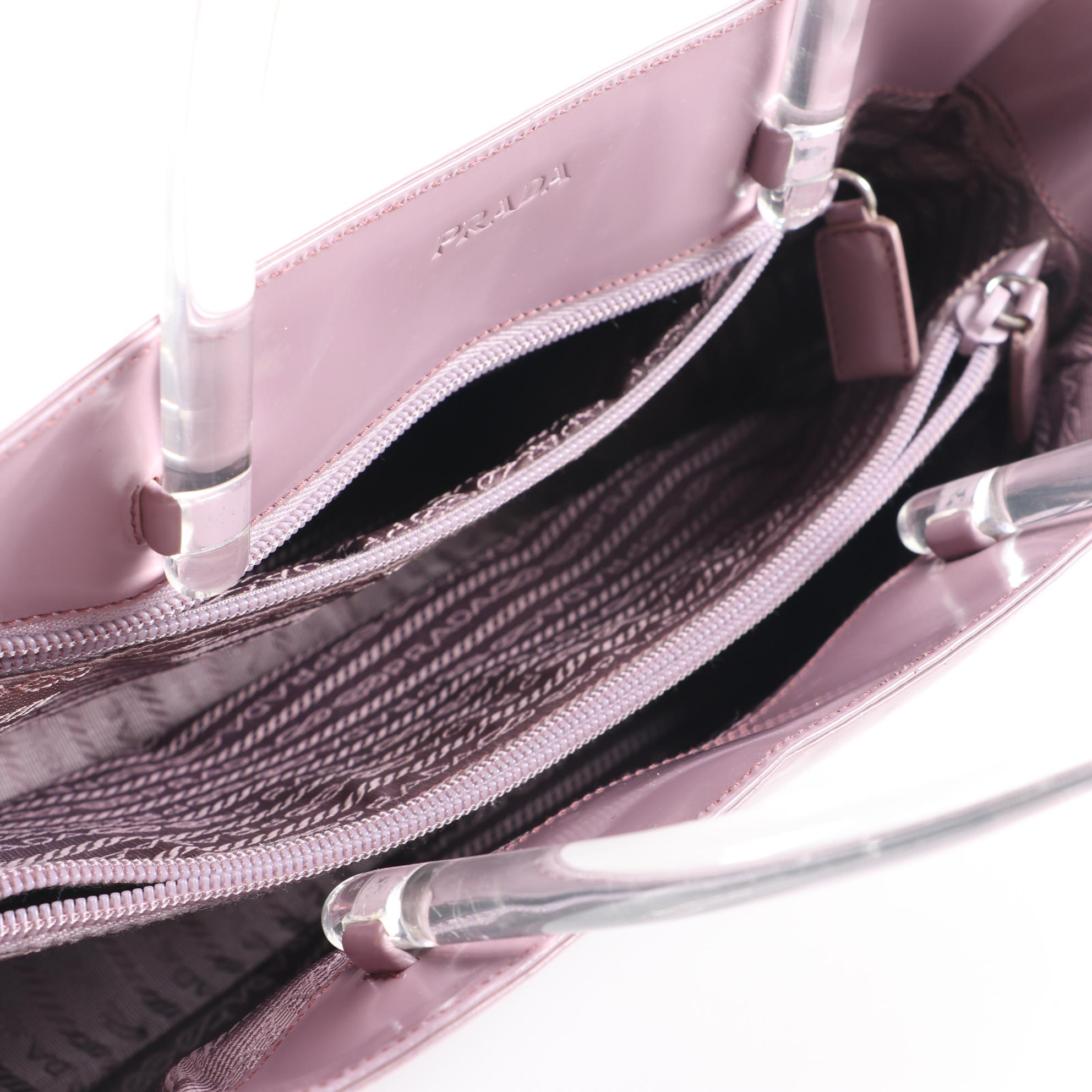 Prada Glazed Leather Handbag in Lilac with Clear Acrylic Handles