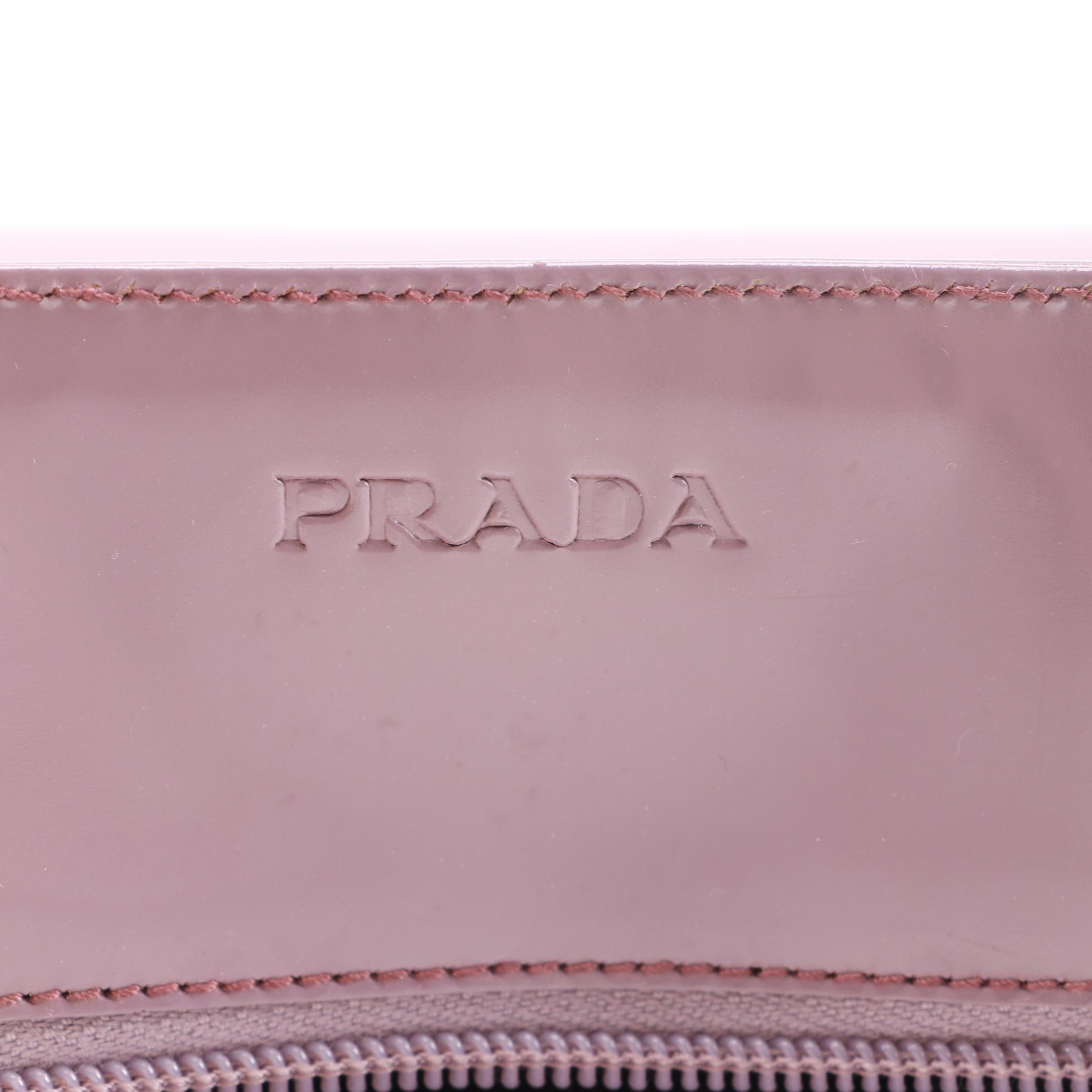 Prada Glazed Leather Handbag in Lilac with Clear Acrylic Handles