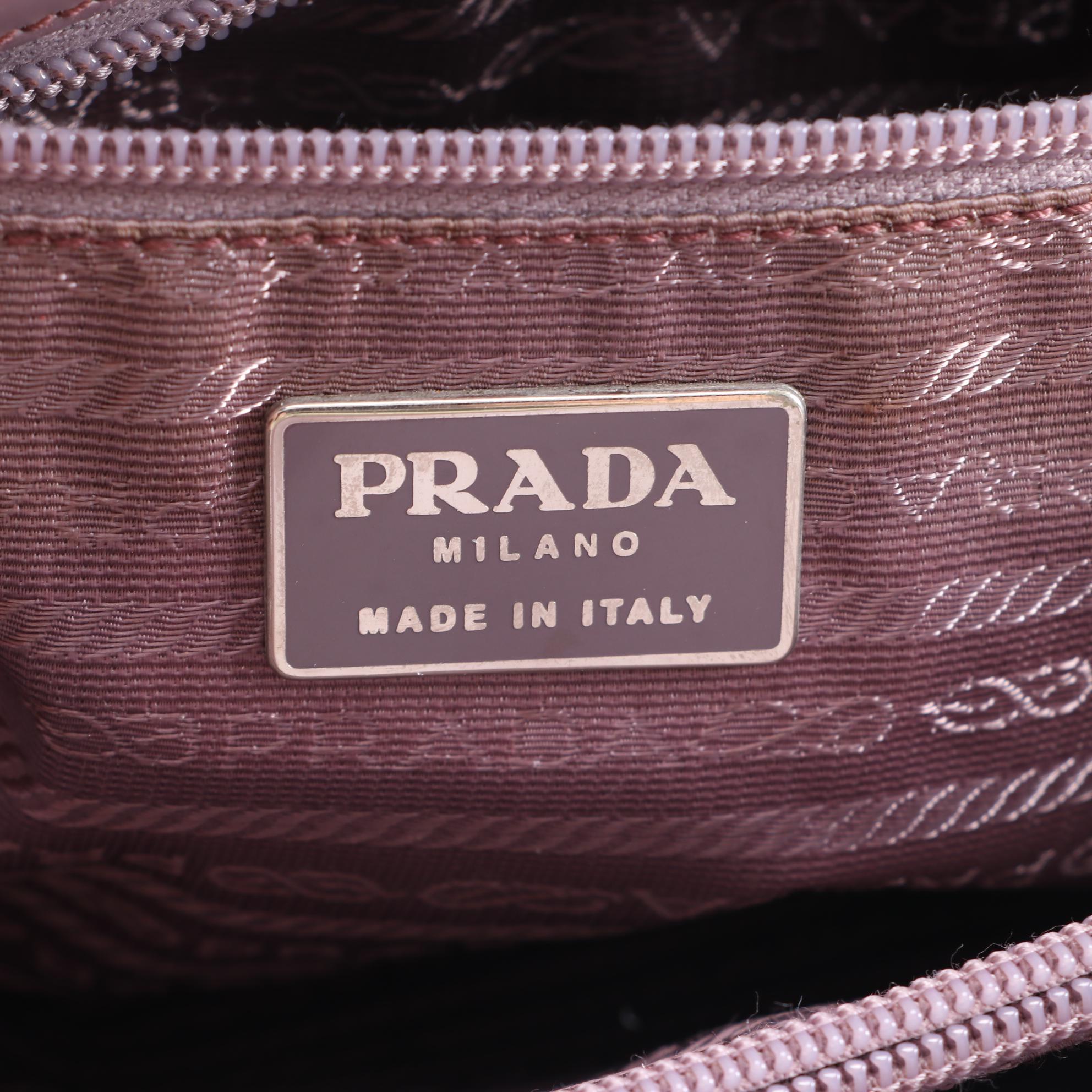 Prada Glazed Leather Handbag in Lilac with Clear Acrylic Handles