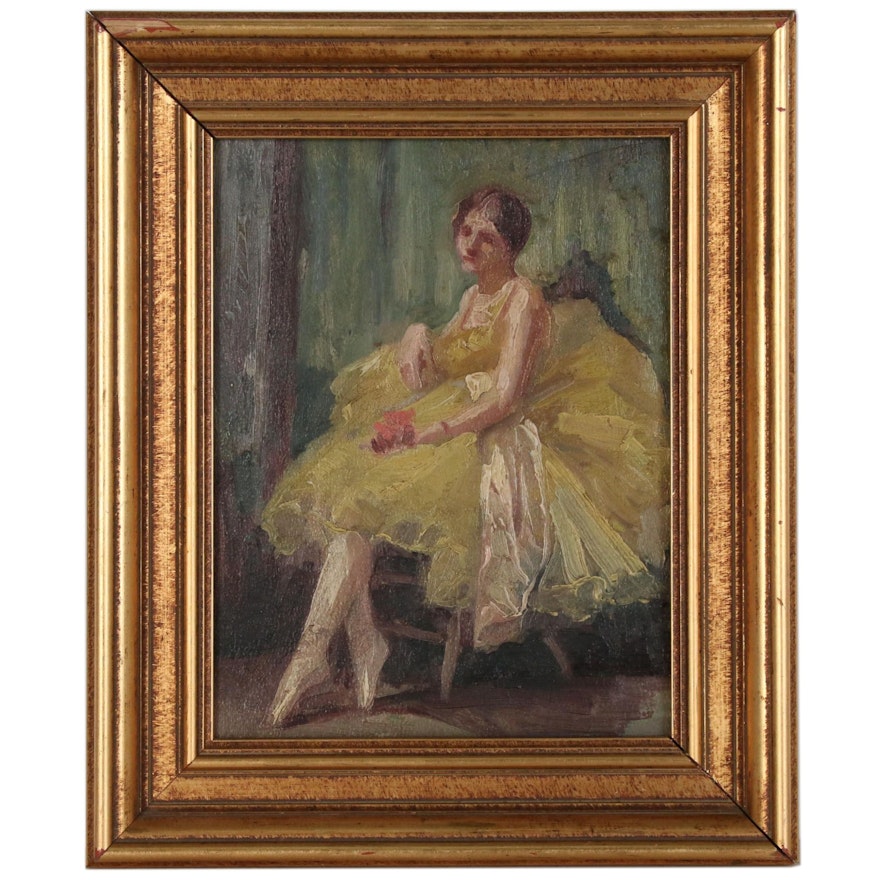 Impressionist Style Portrait of a Ballerina in Yellow Tutu, Early 20th Century