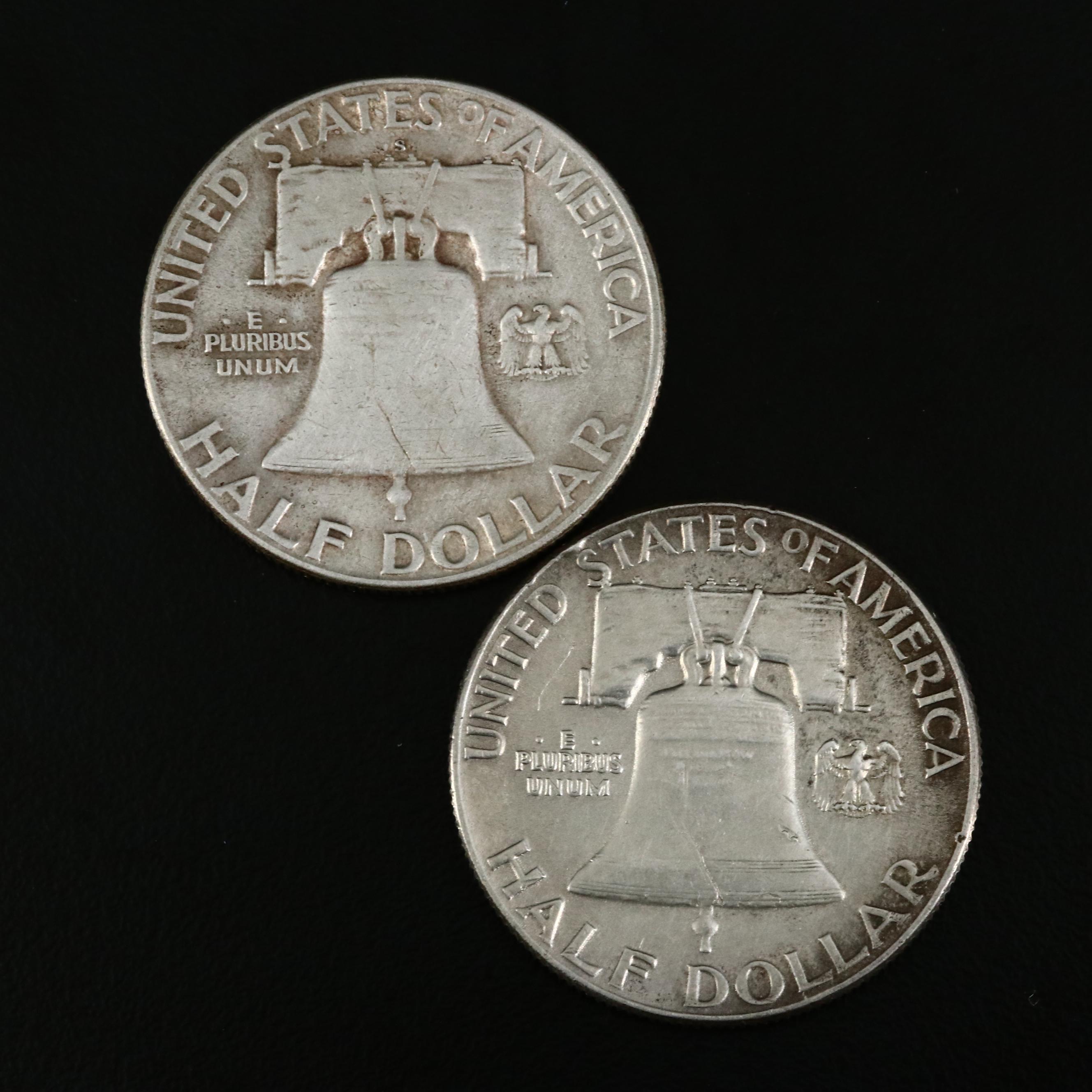 Five Franklin and Kennedy Silver Half Dollars