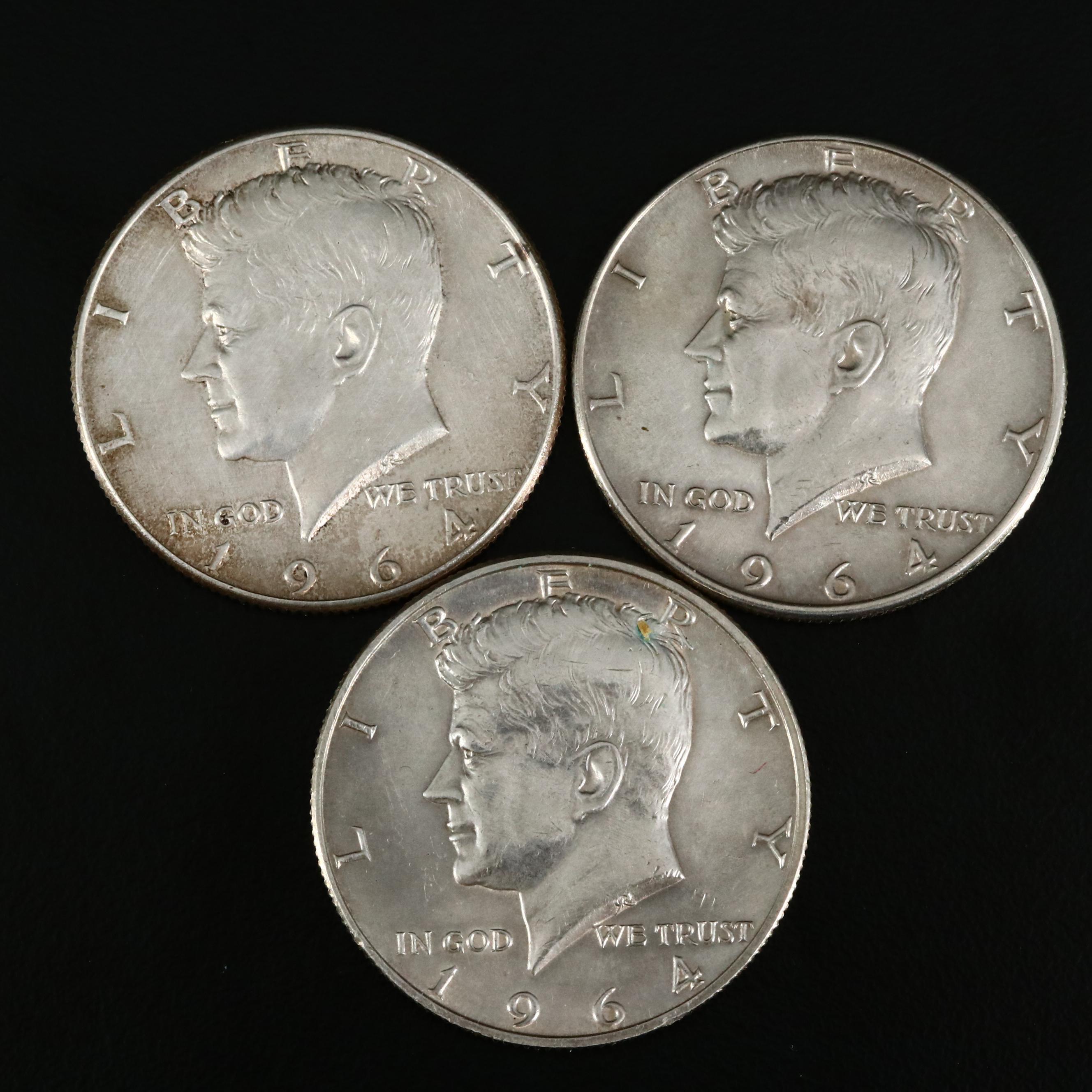 Five Franklin and Kennedy Silver Half Dollars