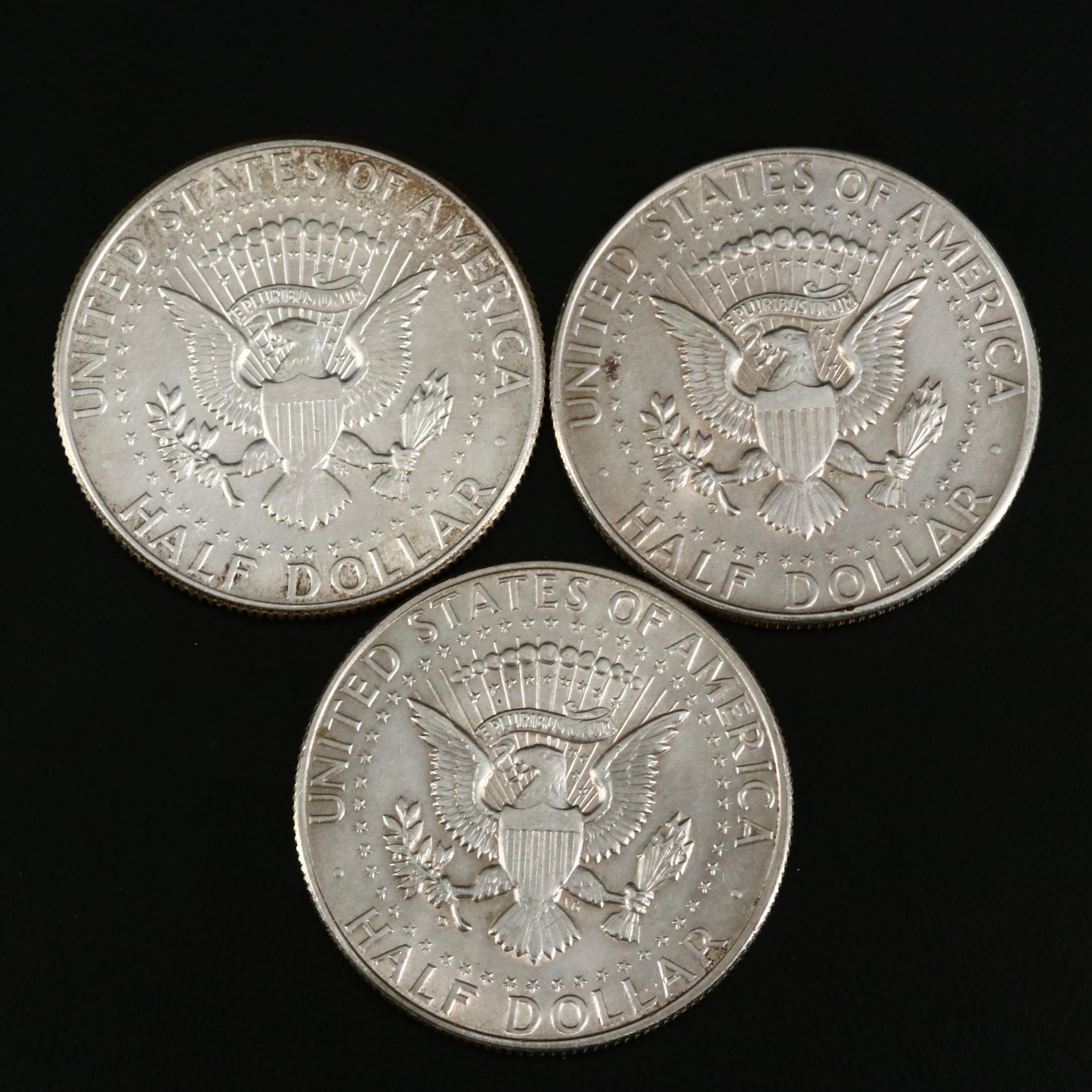 Five Franklin and Kennedy Silver Half Dollars