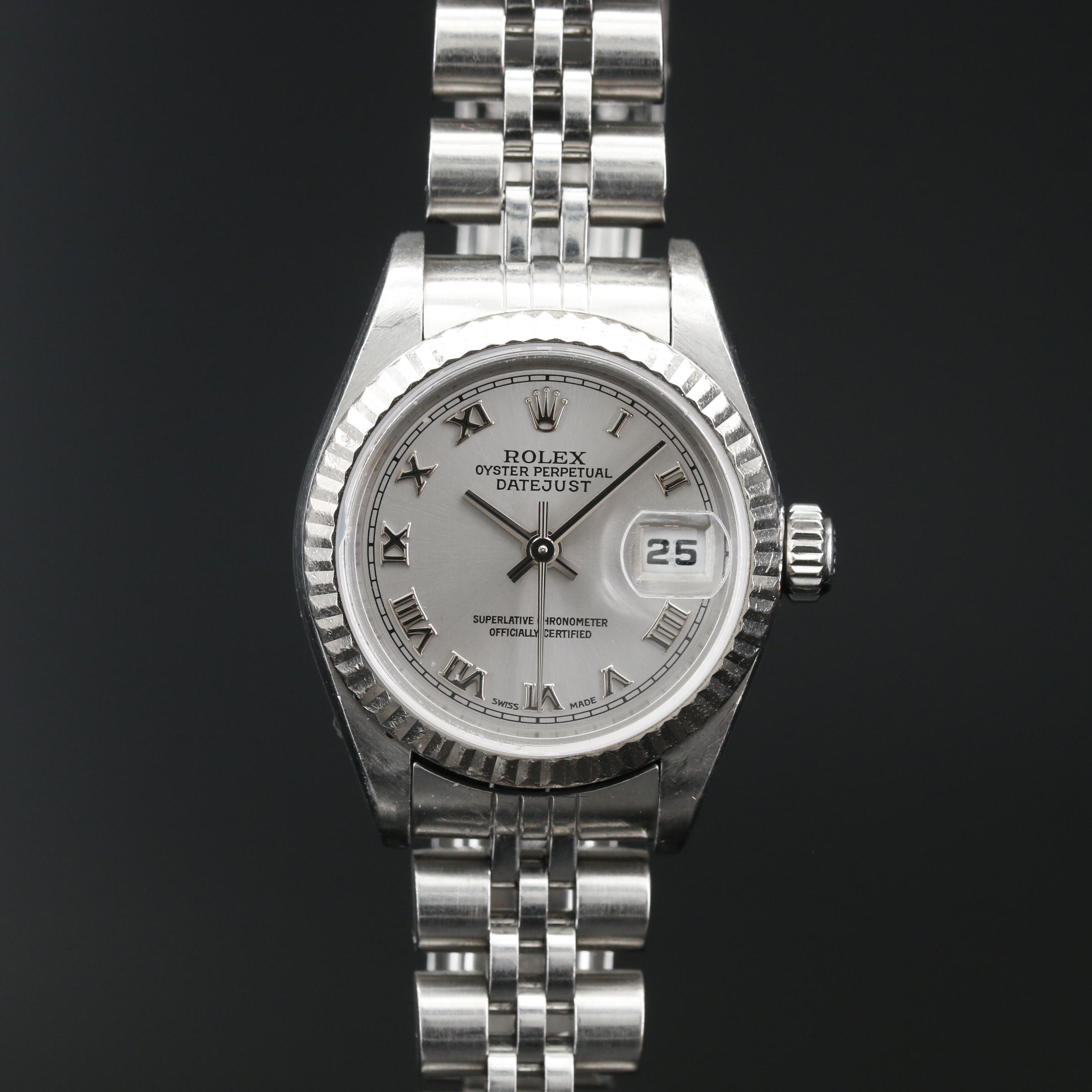 2004 Rolex Datejust Silver Roman Dial Watch with 18K Bezel