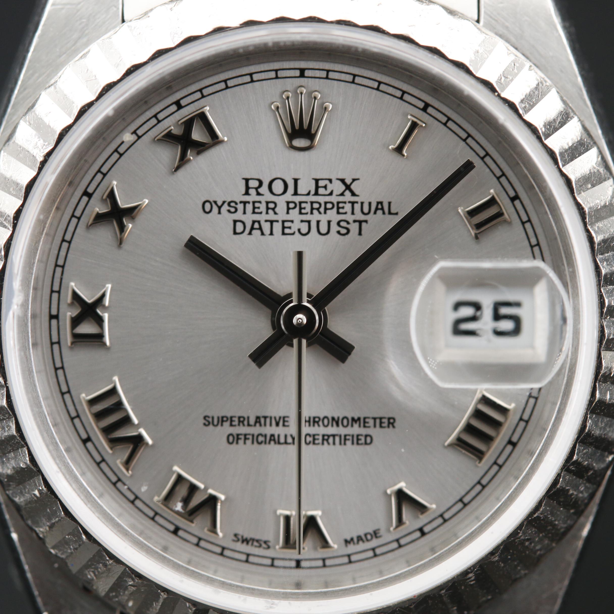 2004 Rolex Datejust Silver Roman Dial Watch with 18K Bezel