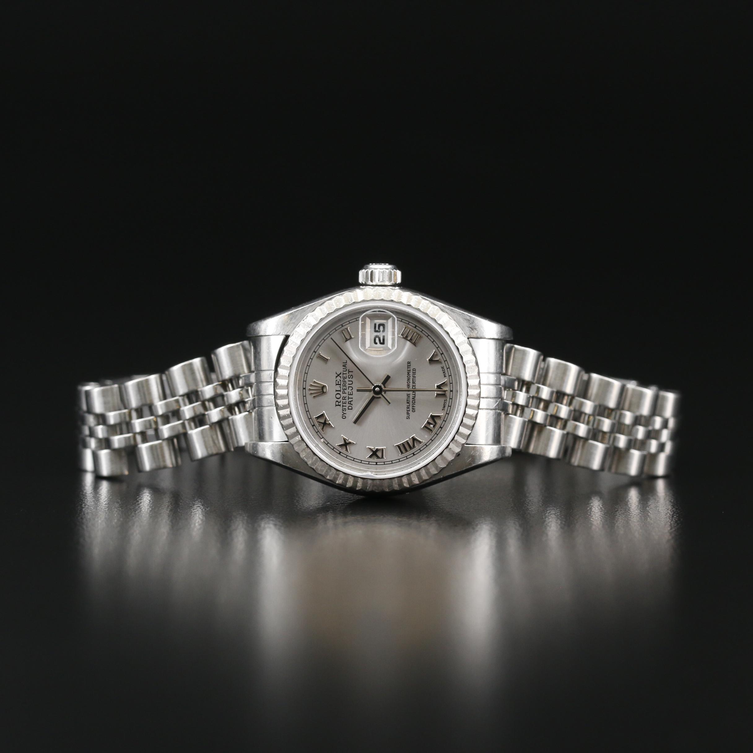 2004 Rolex Datejust Silver Roman Dial Watch with 18K Bezel