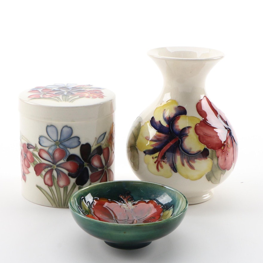 Moorcroft Pottery  Vase, Bowl, and Decorative Jar, Mid-20th Century