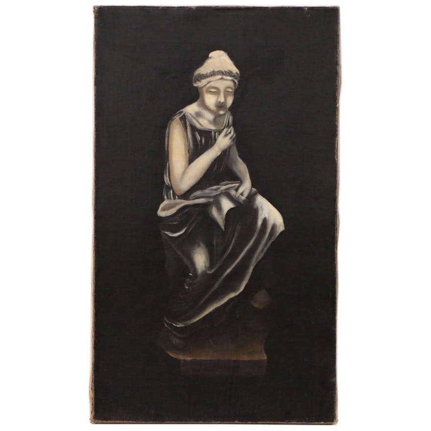 Oil Painting of Statue of Seated Figure with Scroll