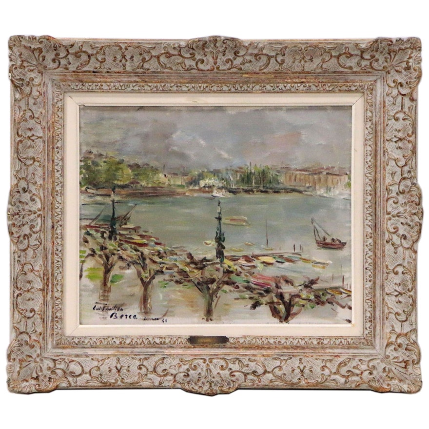 Dimitri Berea Harbor Landscape Oil Painting, Late 20th Century