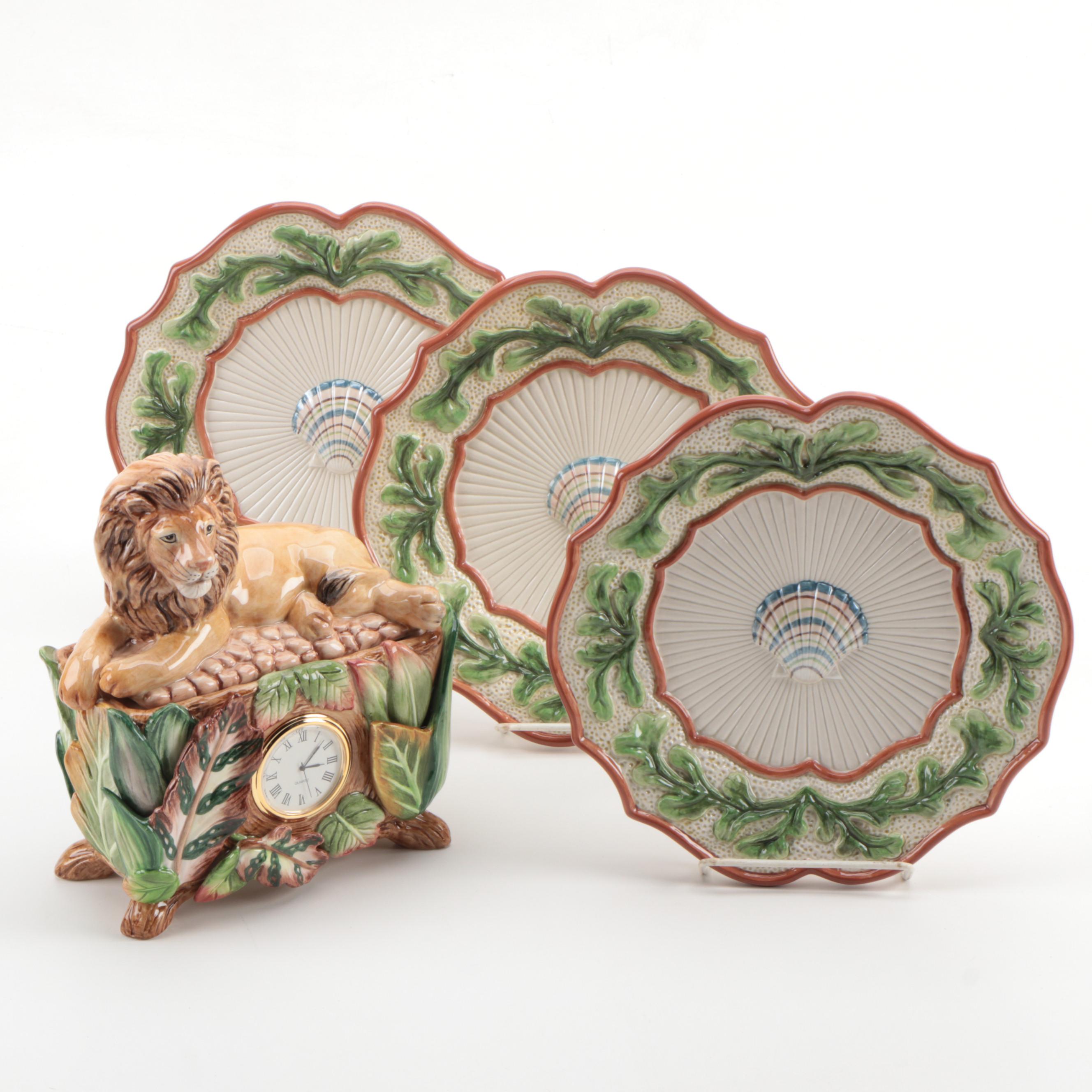 Fitz and Floyd Exotic Jungle Clock, Fish Collection Canapé Plates