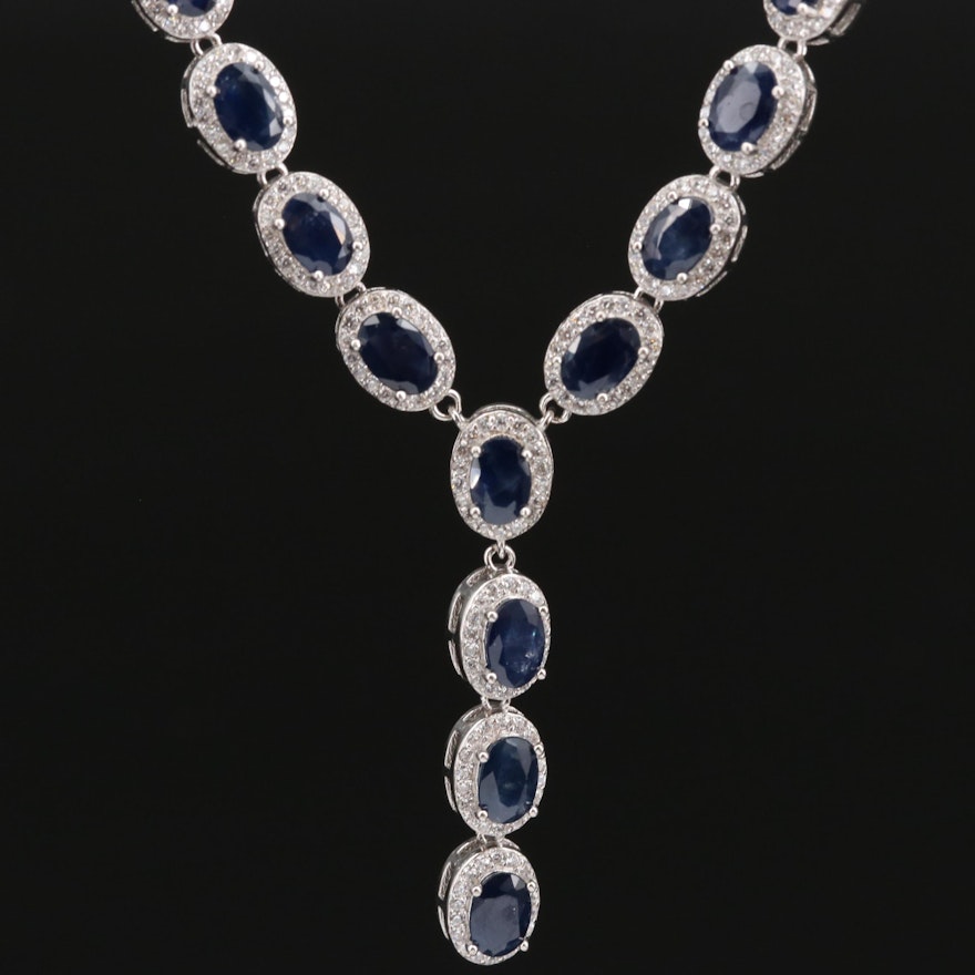 Sterling Sapphire and Cubic Zirconia Y Necklace