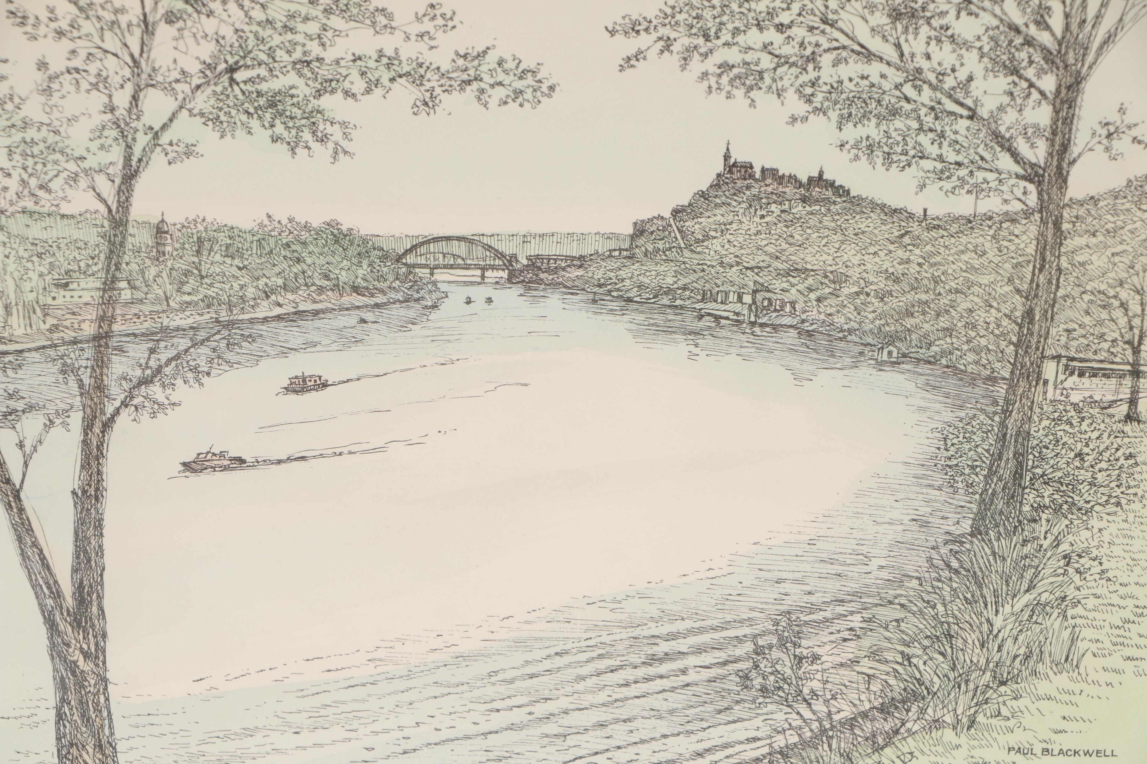 Paul Blackwell Hand-Colored Lithographs of Cincinnati Landmarks