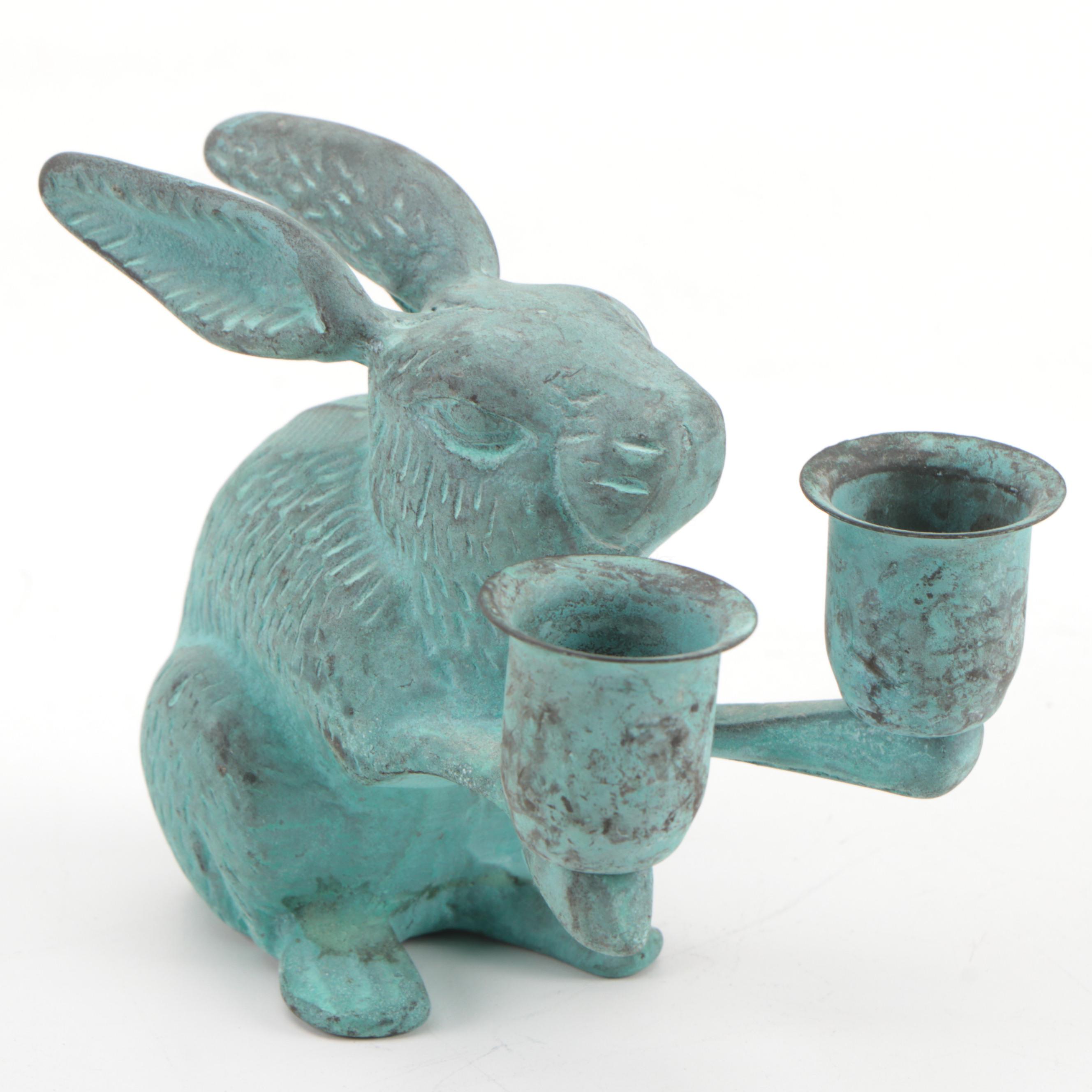 Bronze and Iron Animal Shaped Candle Holders,  Late 20th Century