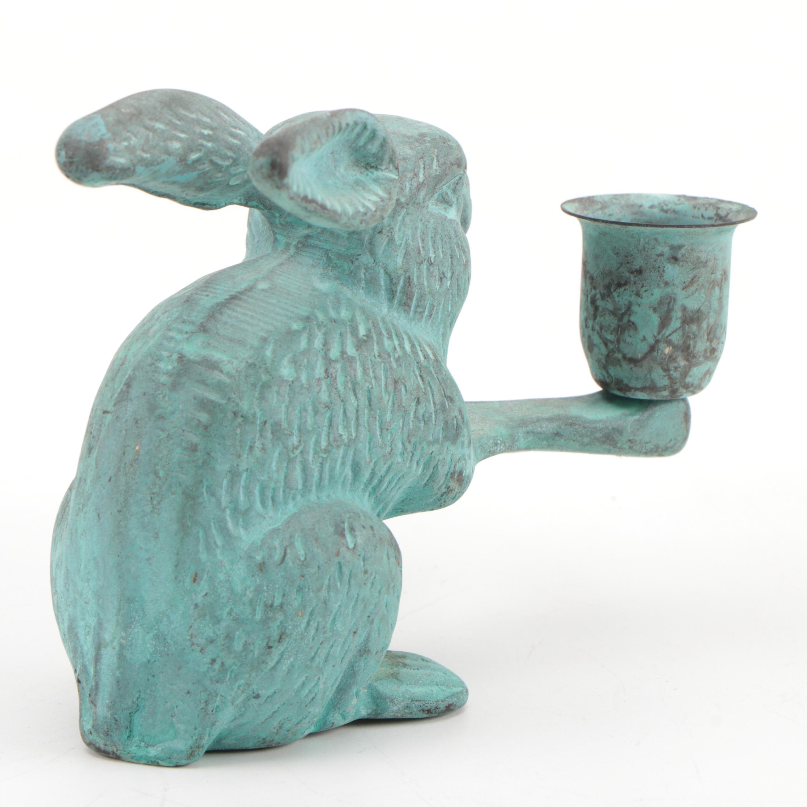 Bronze and Iron Animal Shaped Candle Holders,  Late 20th Century