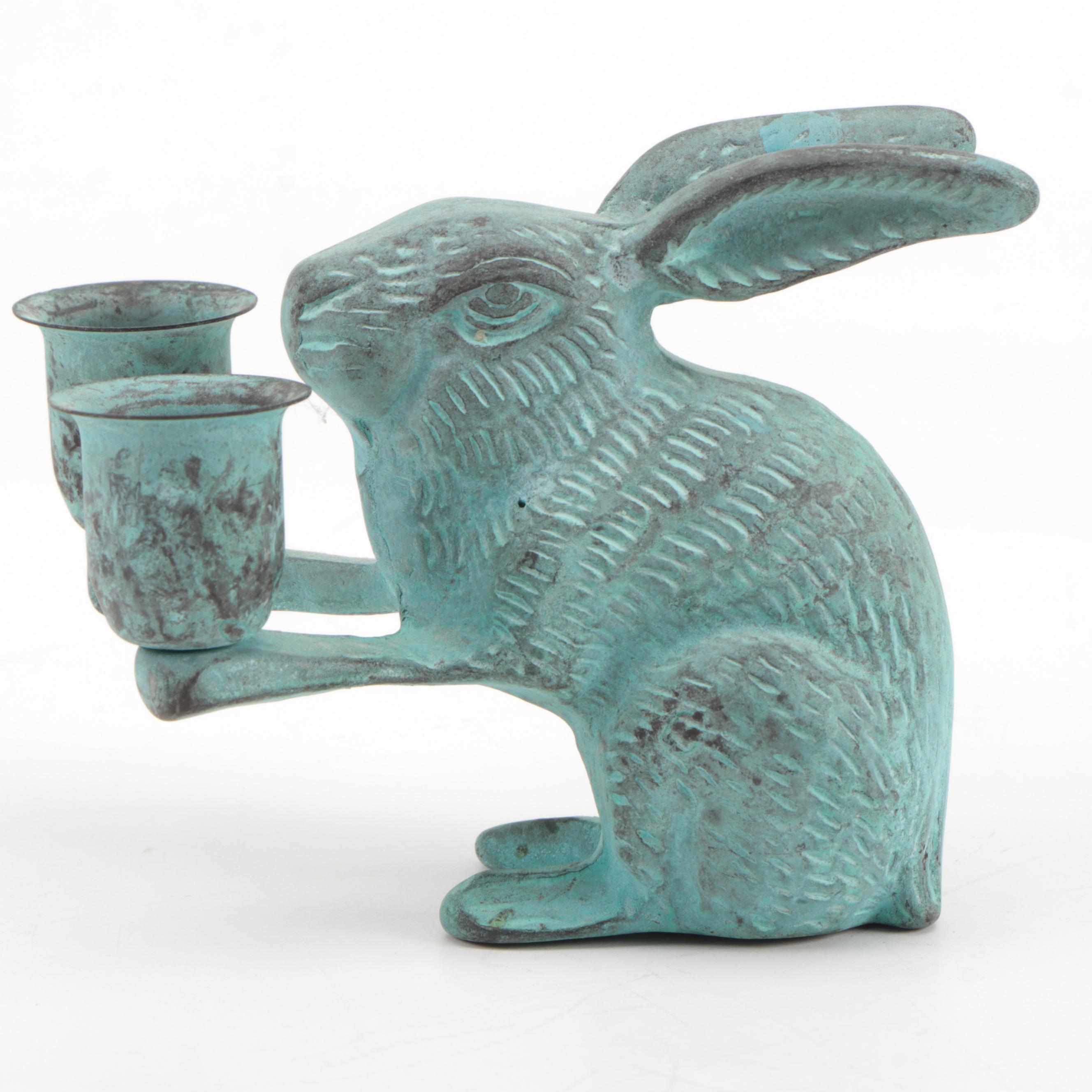 Bronze and Iron Animal Shaped Candle Holders,  Late 20th Century