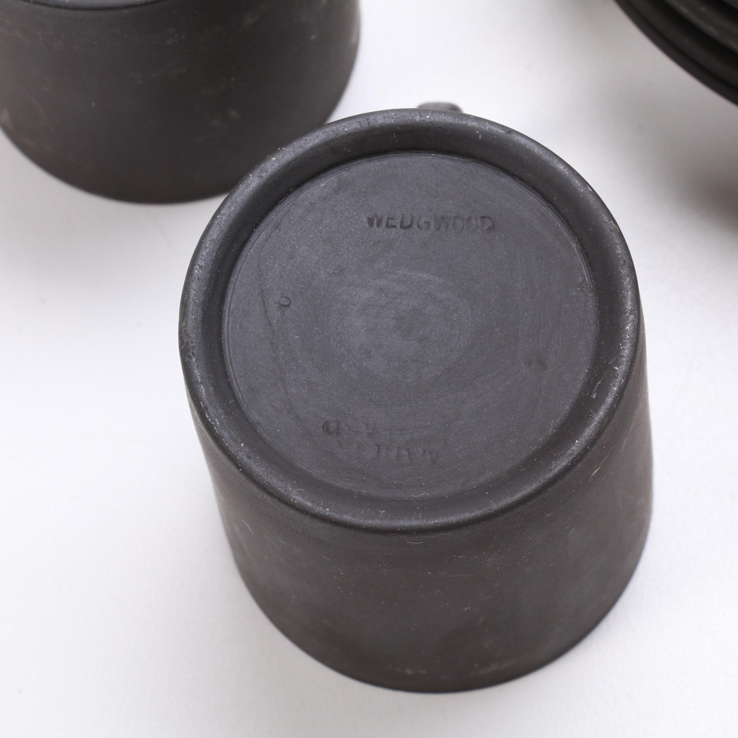 Wedgwood Portland Blue Jasperware Teapot and Black Basalt Tea Set