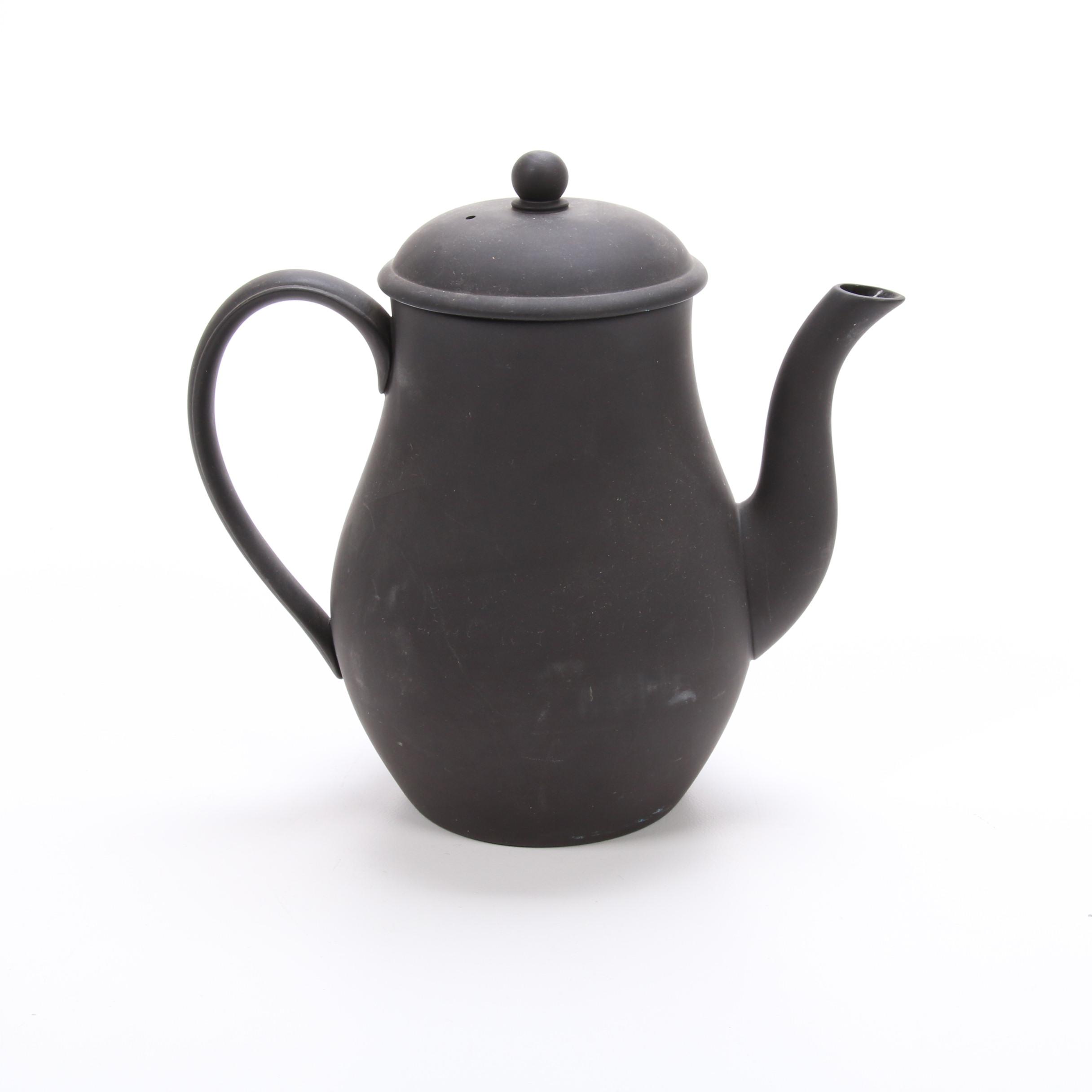 Wedgwood Portland Blue Jasperware Teapot and Black Basalt Tea Set